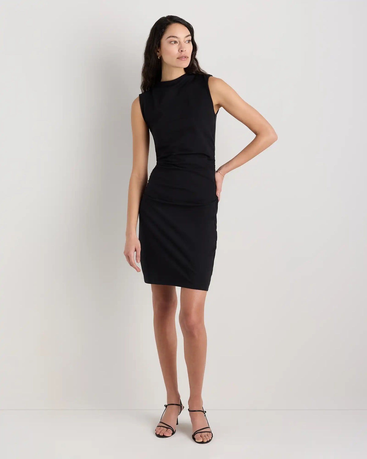 Stretch Cotton Jersey Mock Neck Mini Dress