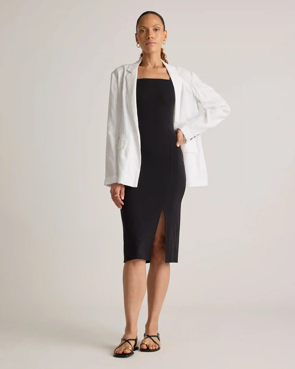 Tencel Rib Knit Sleeveless Square Neck Midi Dress