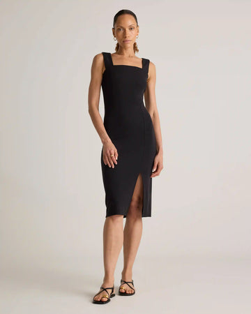 Tencel Rib Knit Sleeveless Square Neck Midi Dress