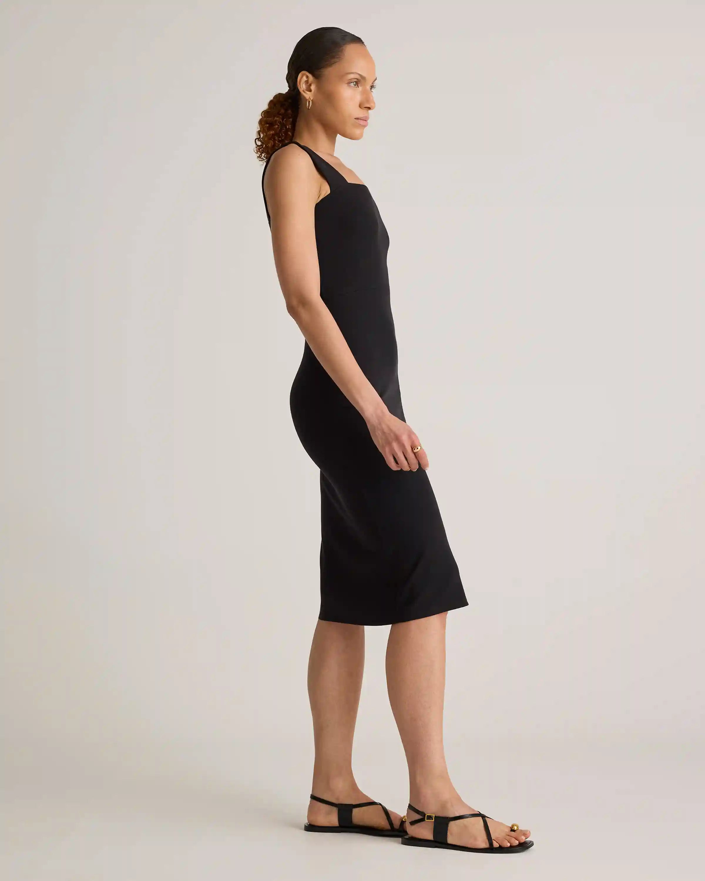 Tencel Rib Knit Sleeveless Square Neck Midi Dress
