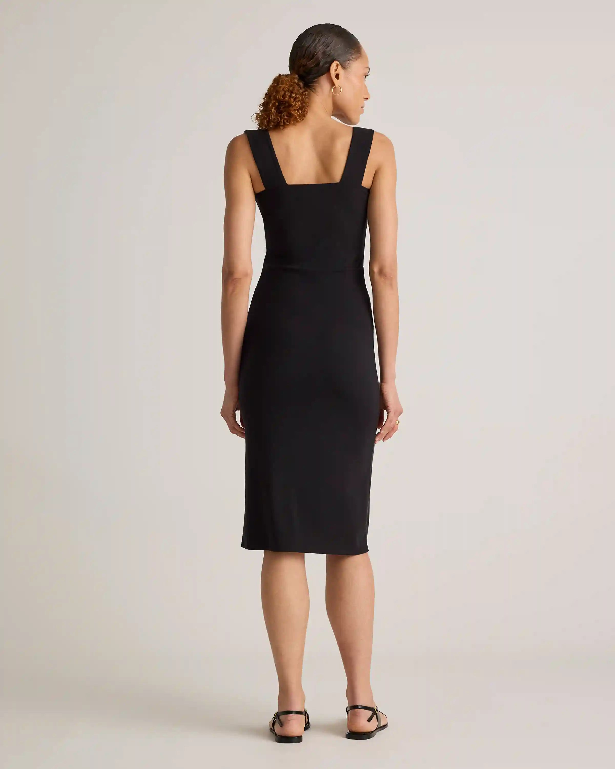Tencel Rib Knit Sleeveless Square Neck Midi Dress