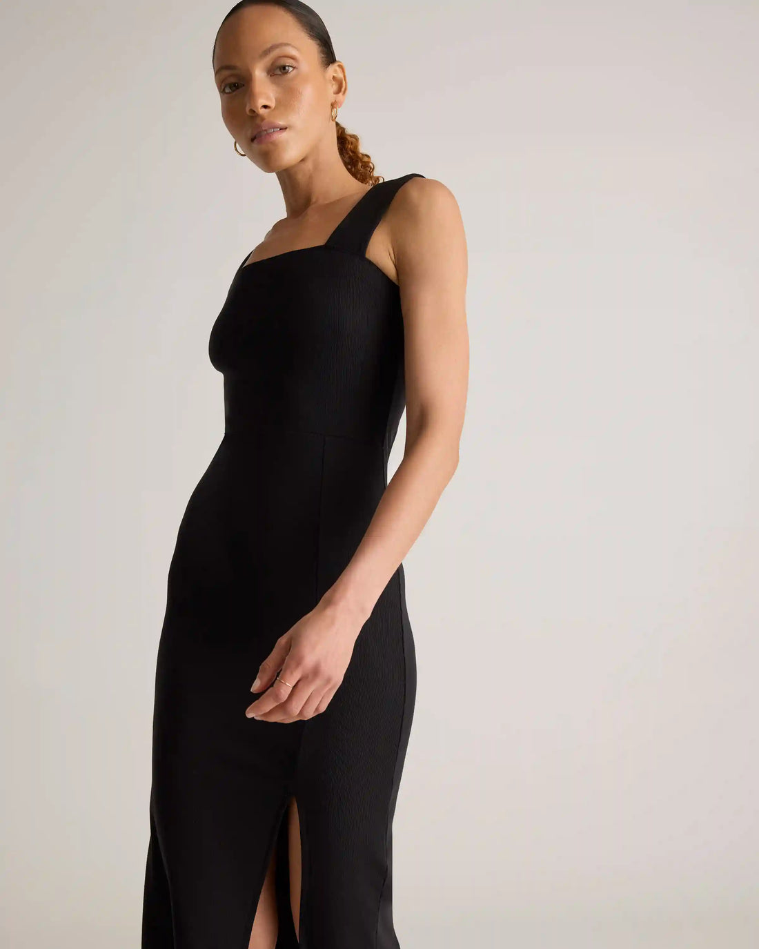 Tencel Rib Knit Sleeveless Square Neck Midi Dress