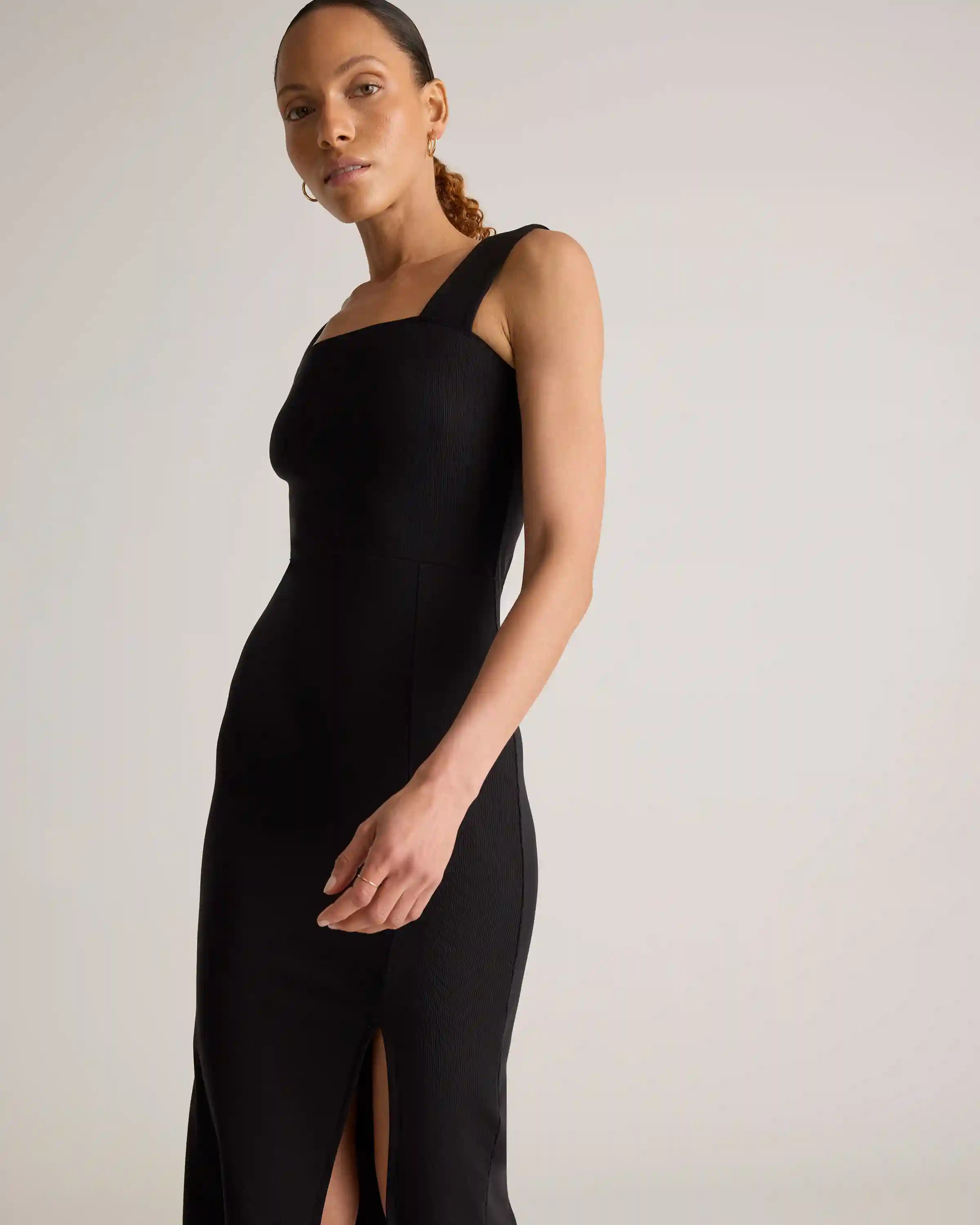 Tencel Rib Knit Sleeveless Square Neck Midi Dress