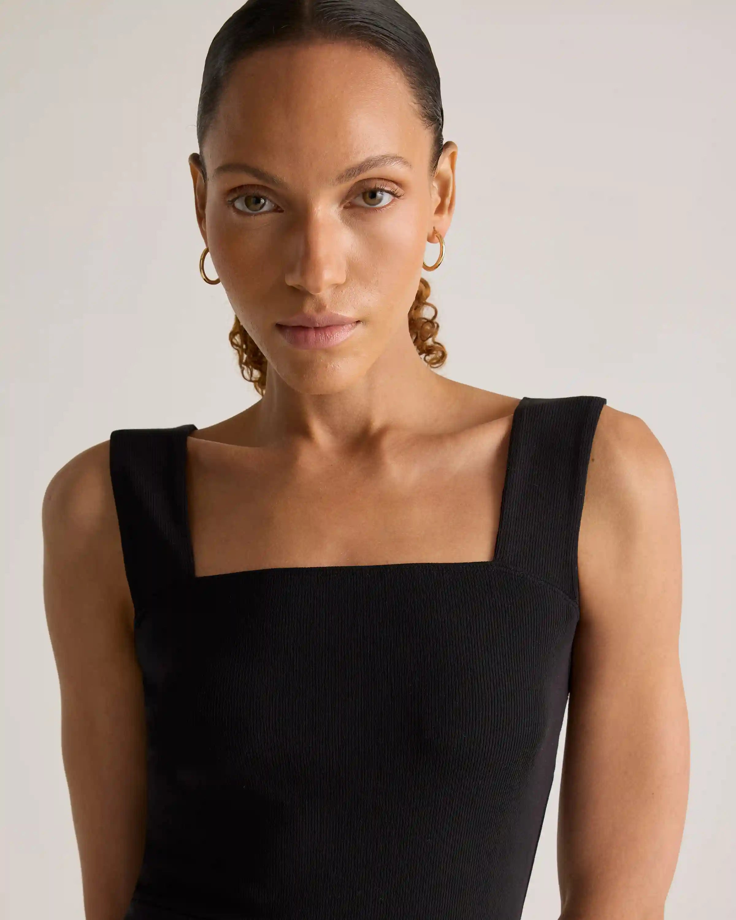 Tencel Rib Knit Sleeveless Square Neck Midi Dress
