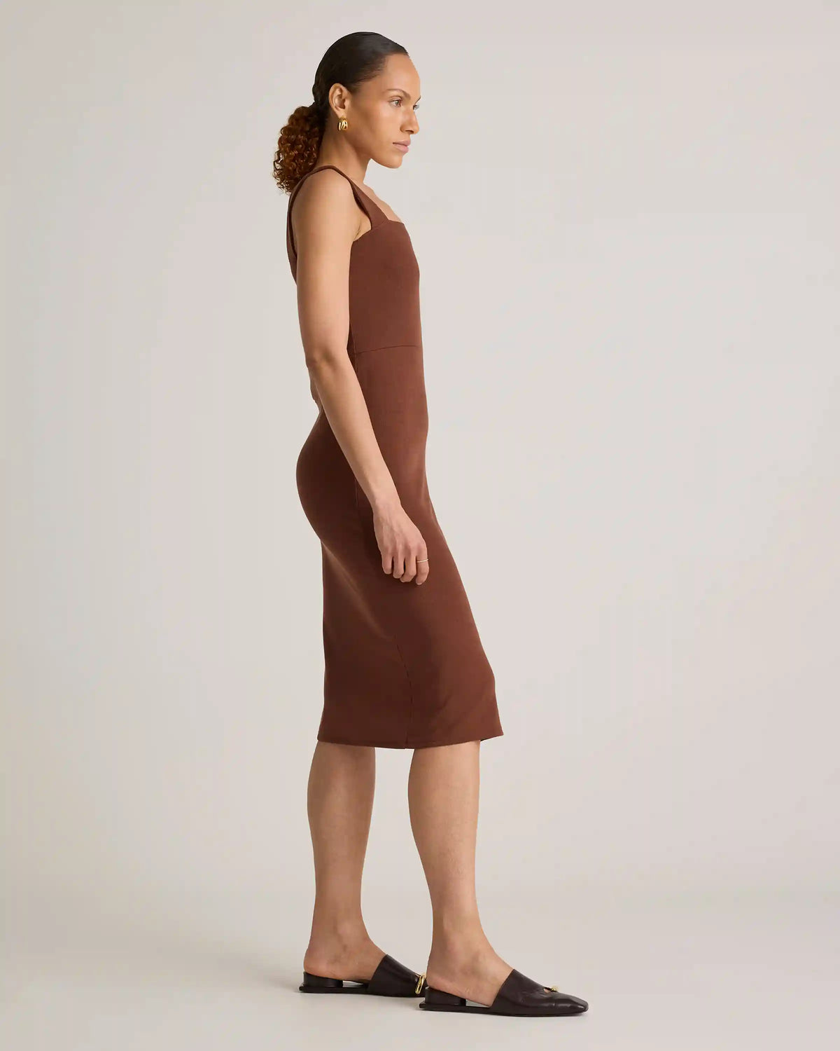Tencel Rib Knit Sleeveless Square Neck Midi Dress