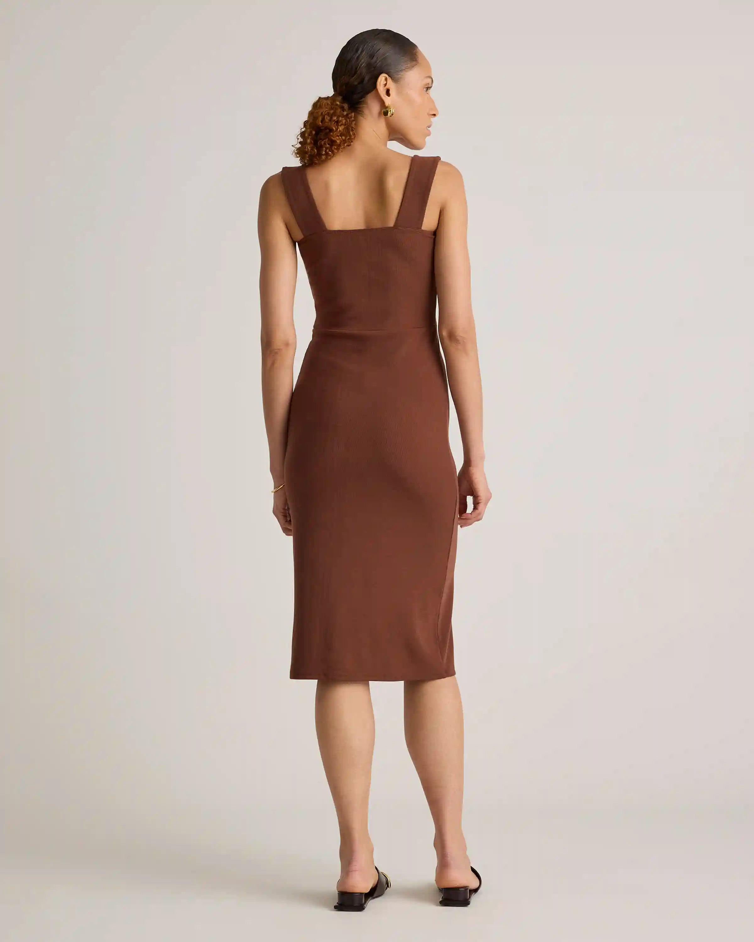 Tencel Rib Knit Sleeveless Square Neck Midi Dress