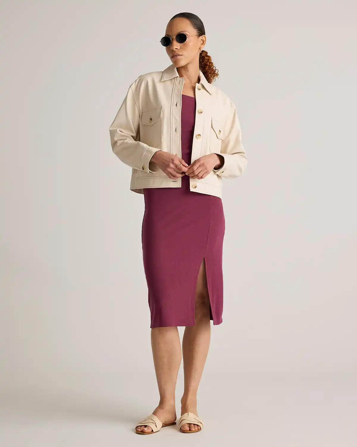 Tencel Rib Knit Sleeveless Square Neck Midi Dress