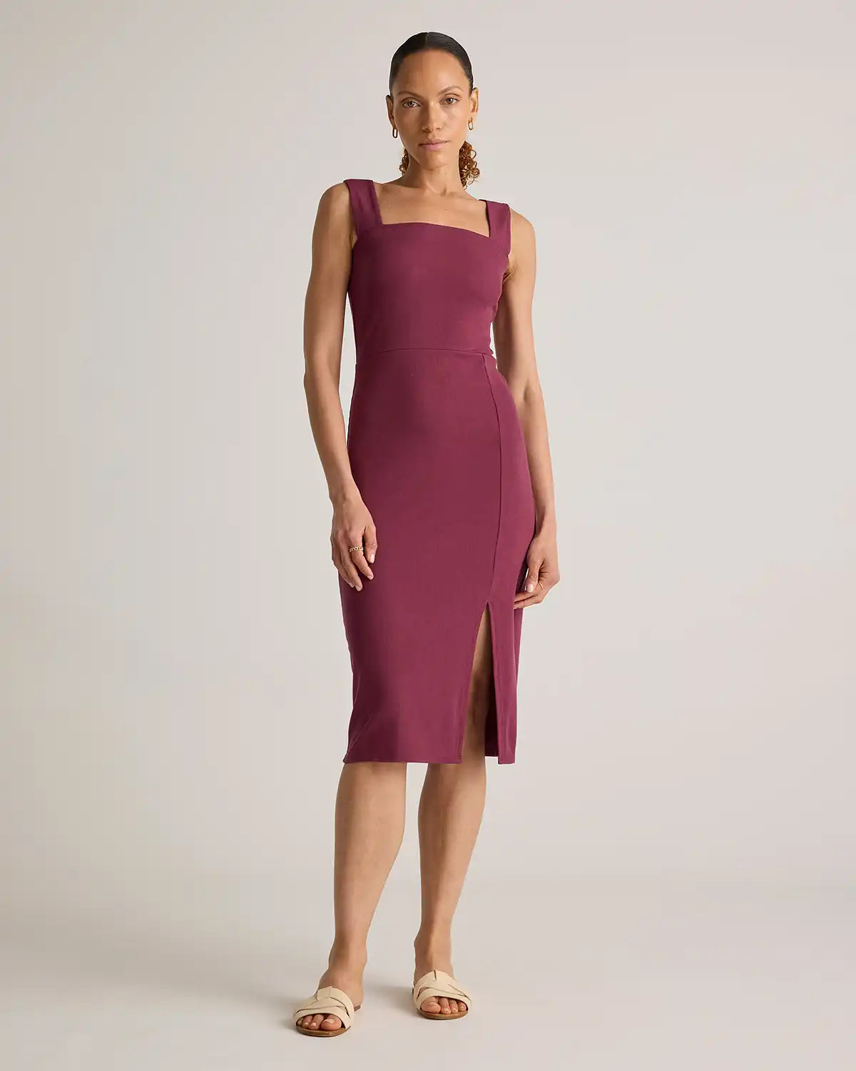 Tencel Rib Knit Sleeveless Square Neck Midi Dress