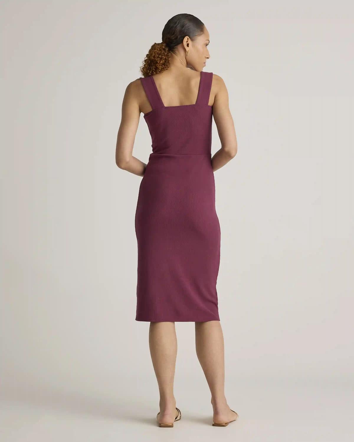 Tencel Rib Knit Sleeveless Square Neck Midi Dress
