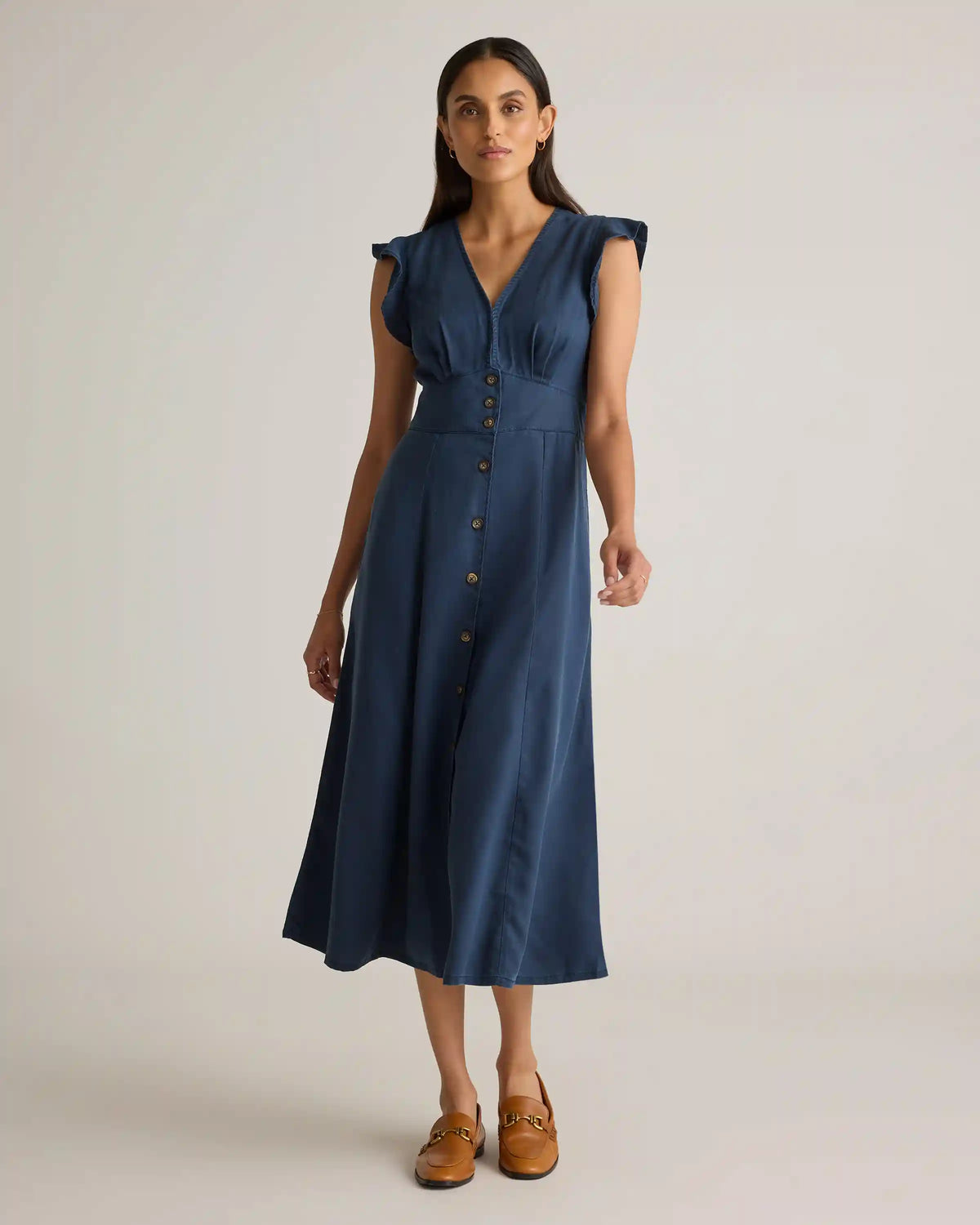 Vintage Wash Tencel Button Front Midi Dress