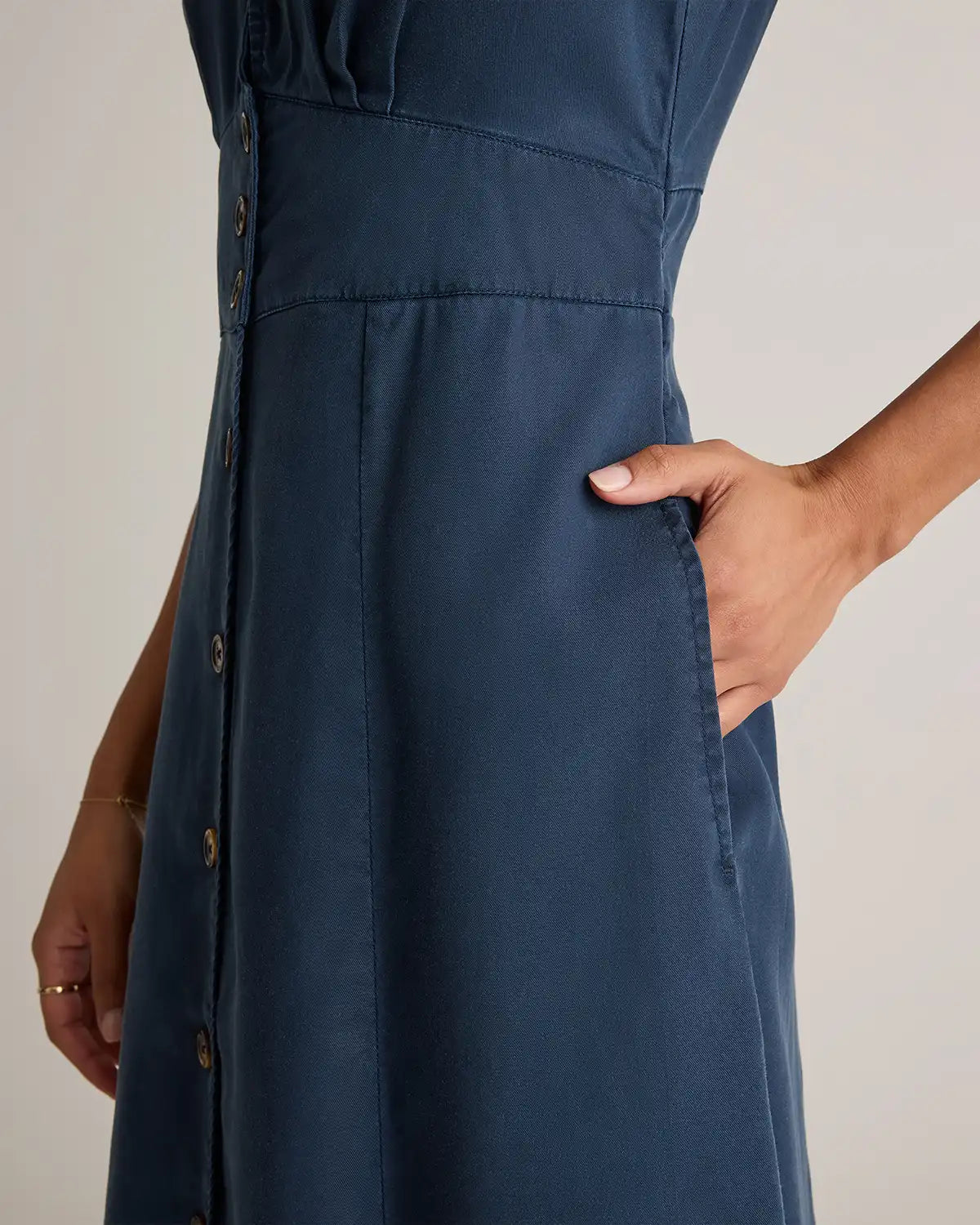 Vintage Wash Tencel Button Front Midi Dress
