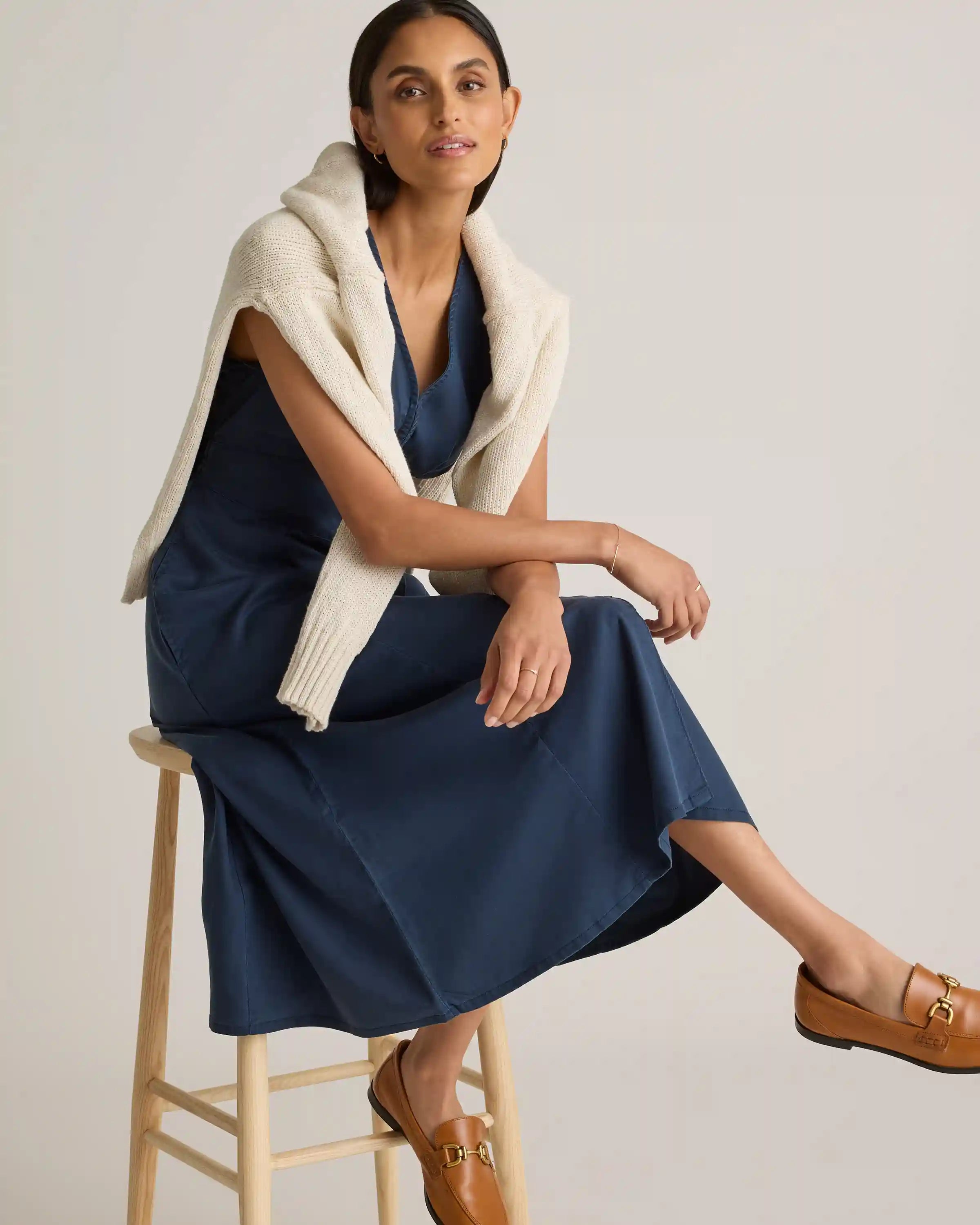 Vintage Wash Tencel Button Front Midi Dress