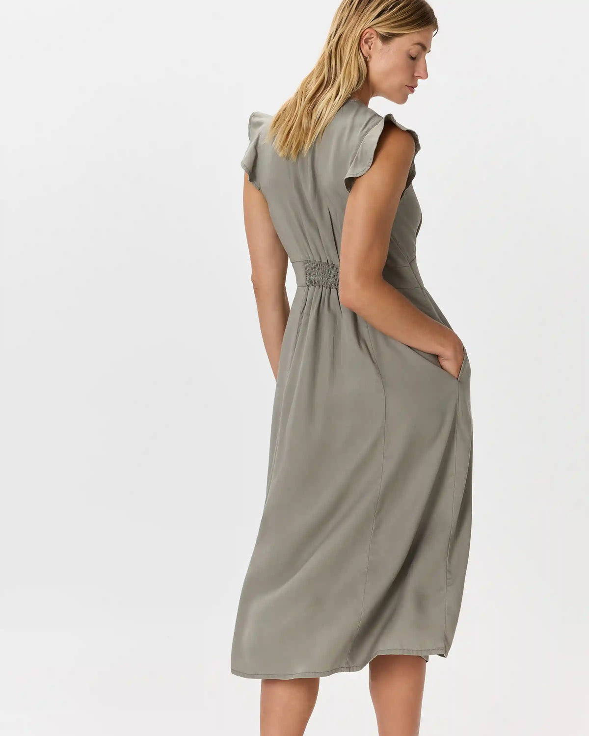 Vintage Wash Tencel Button Front Midi Dress