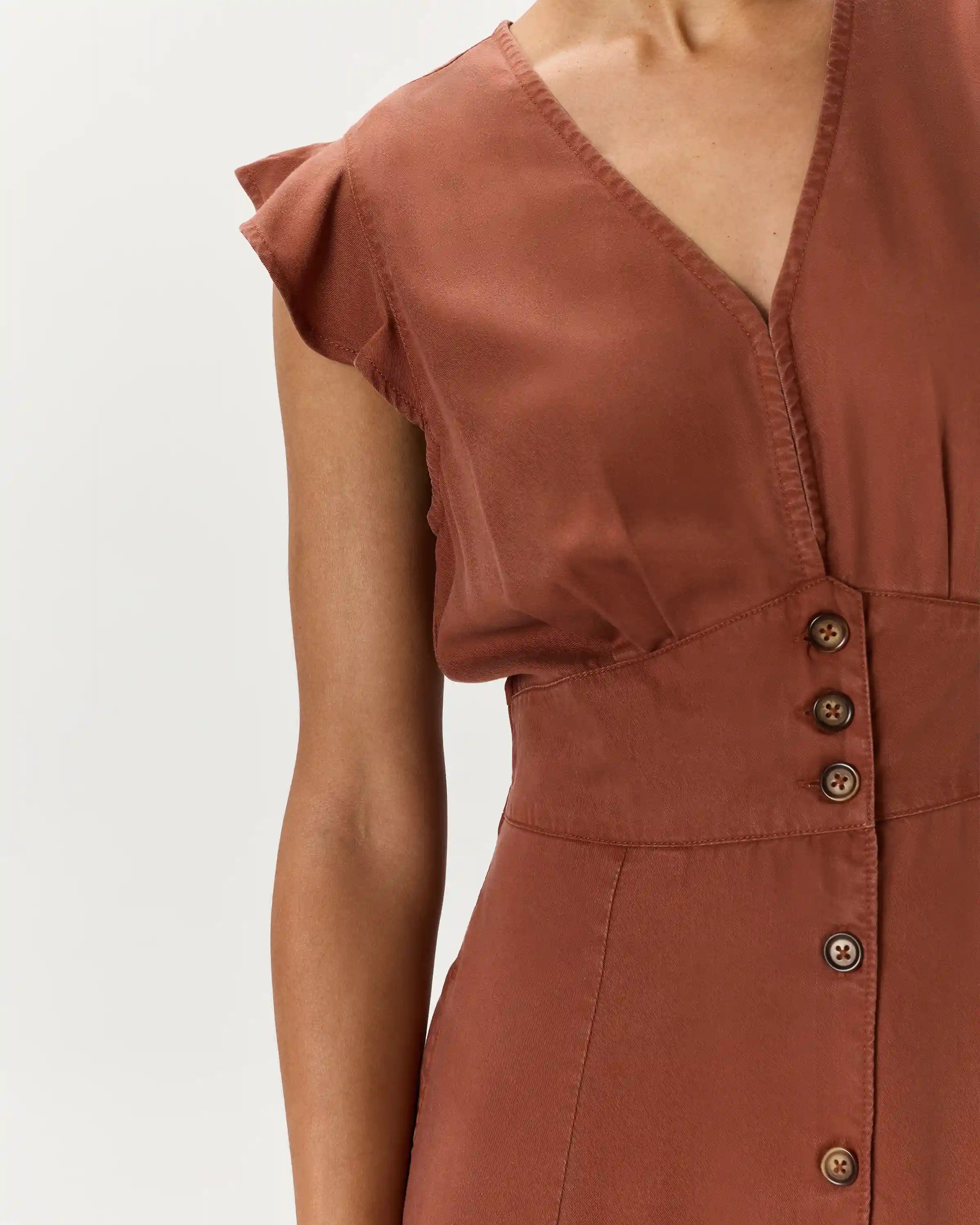 Vintage Wash Tencel Button Front Midi Dress