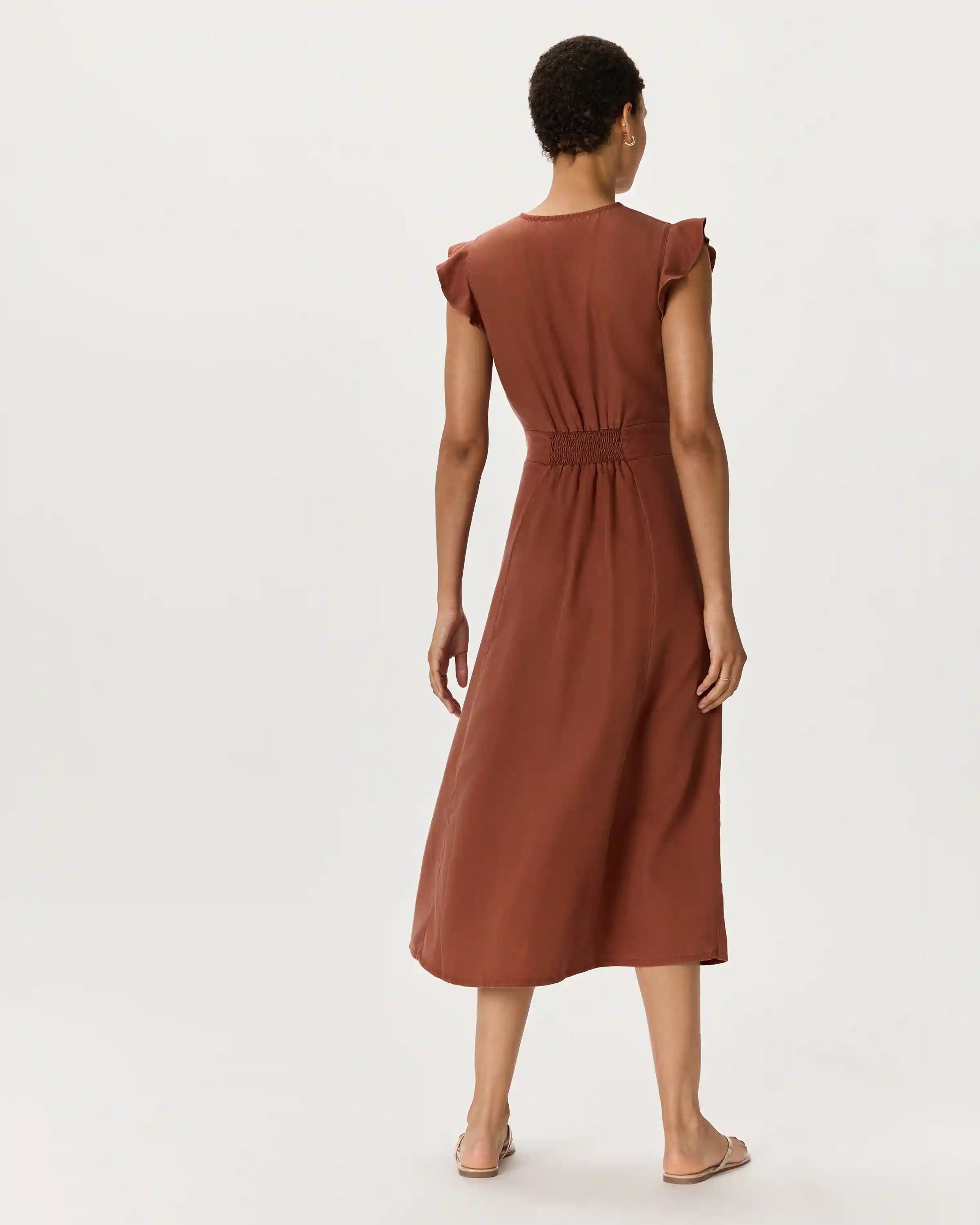 Vintage Wash Tencel Button Front Midi Dress