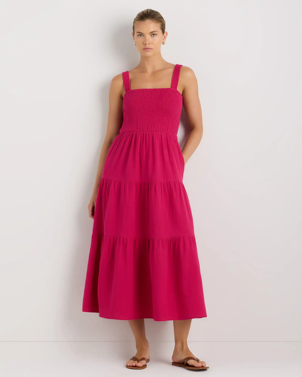 100% Organic Cotton Gauze Smocked Sleeveless Maxi Dress