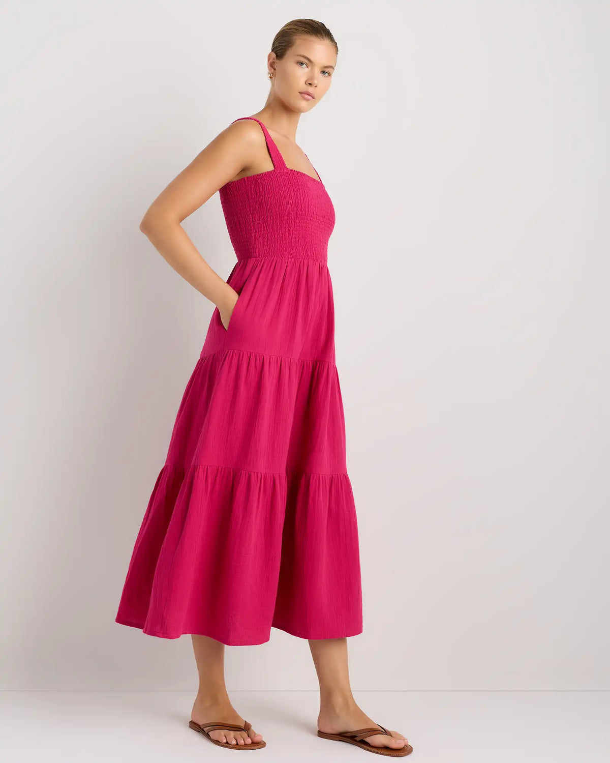100% Organic Cotton Gauze Smocked Sleeveless Maxi Dress