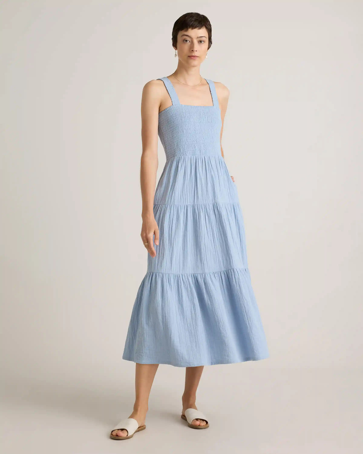 100% Organic Cotton Gauze Smocked Sleeveless Maxi Dress