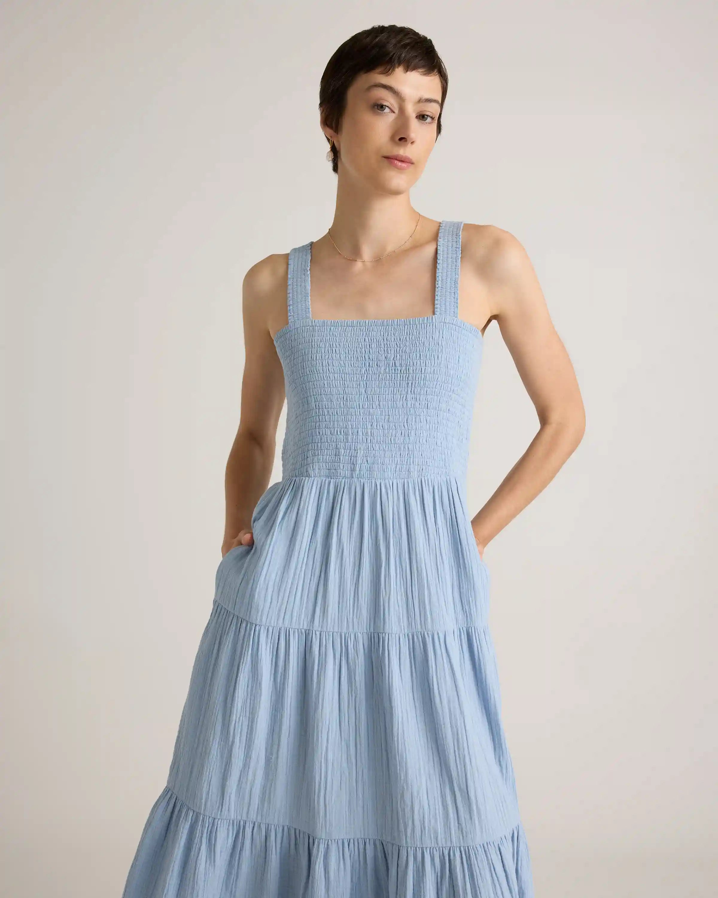 100% Organic Cotton Gauze Smocked Sleeveless Maxi Dress