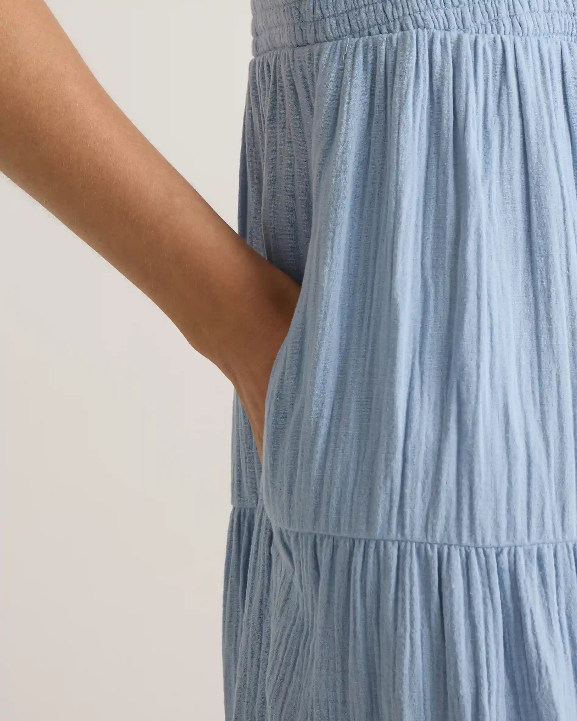 100% Organic Cotton Gauze Smocked Sleeveless Maxi Dress