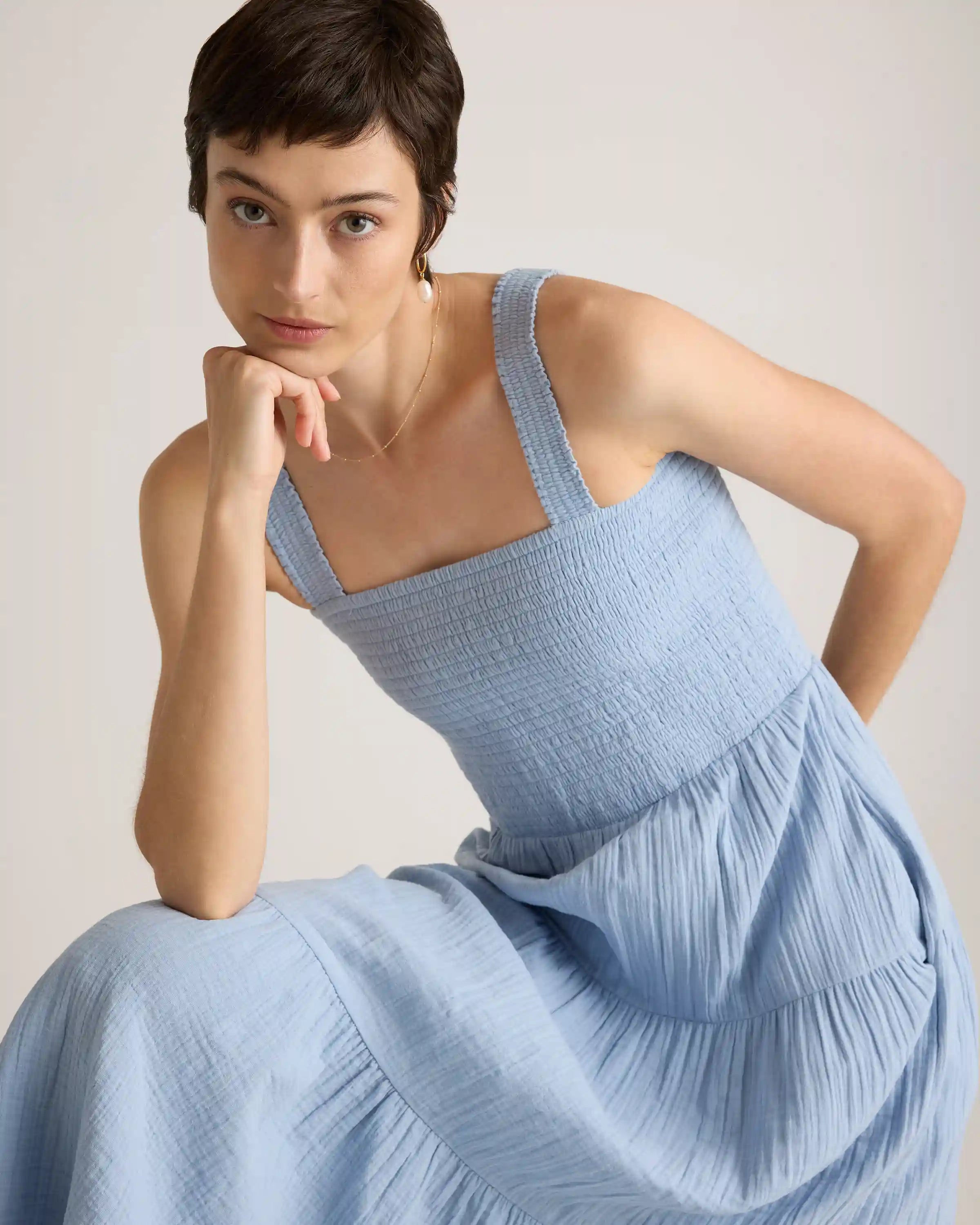 100% Organic Cotton Gauze Smocked Sleeveless Maxi Dress