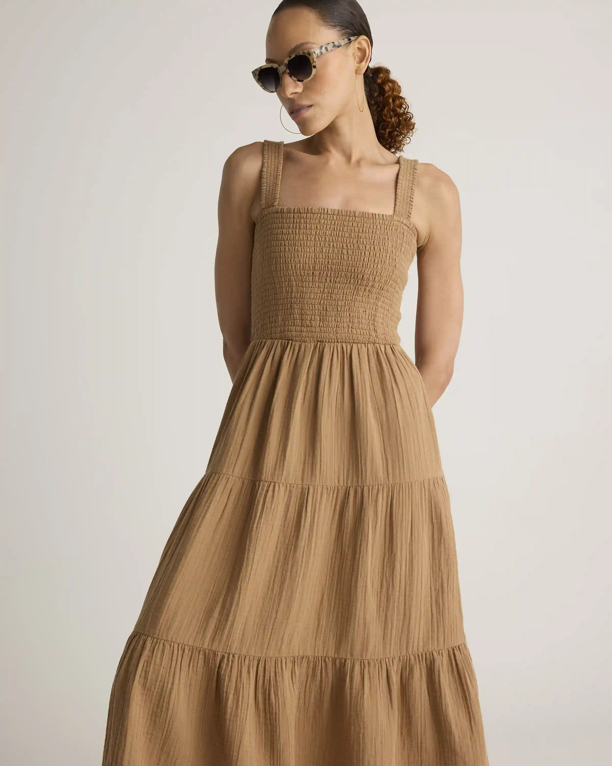 100% Organic Cotton Gauze Smocked Sleeveless Maxi Dress