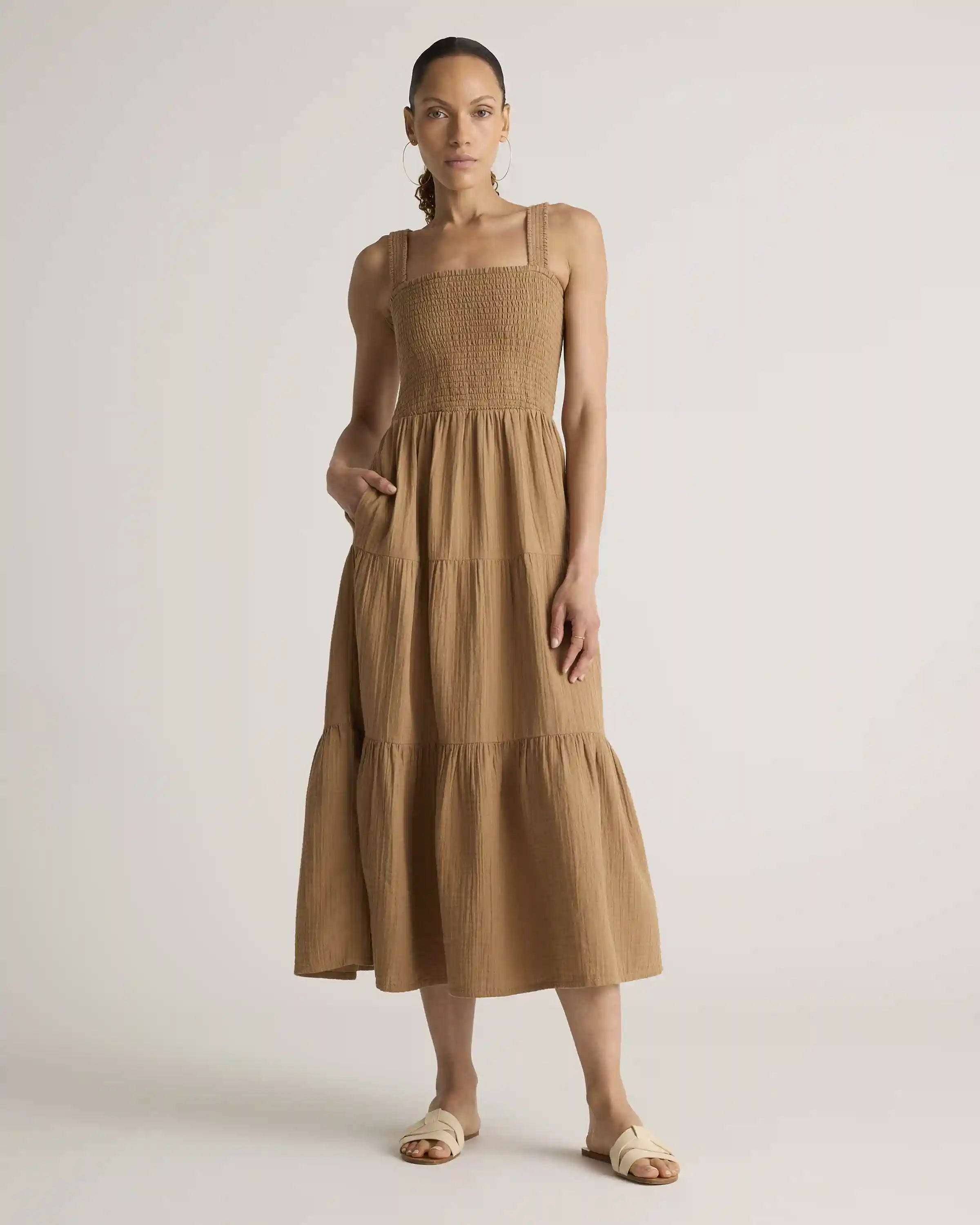 100% Organic Cotton Gauze Smocked Sleeveless Maxi Dress
