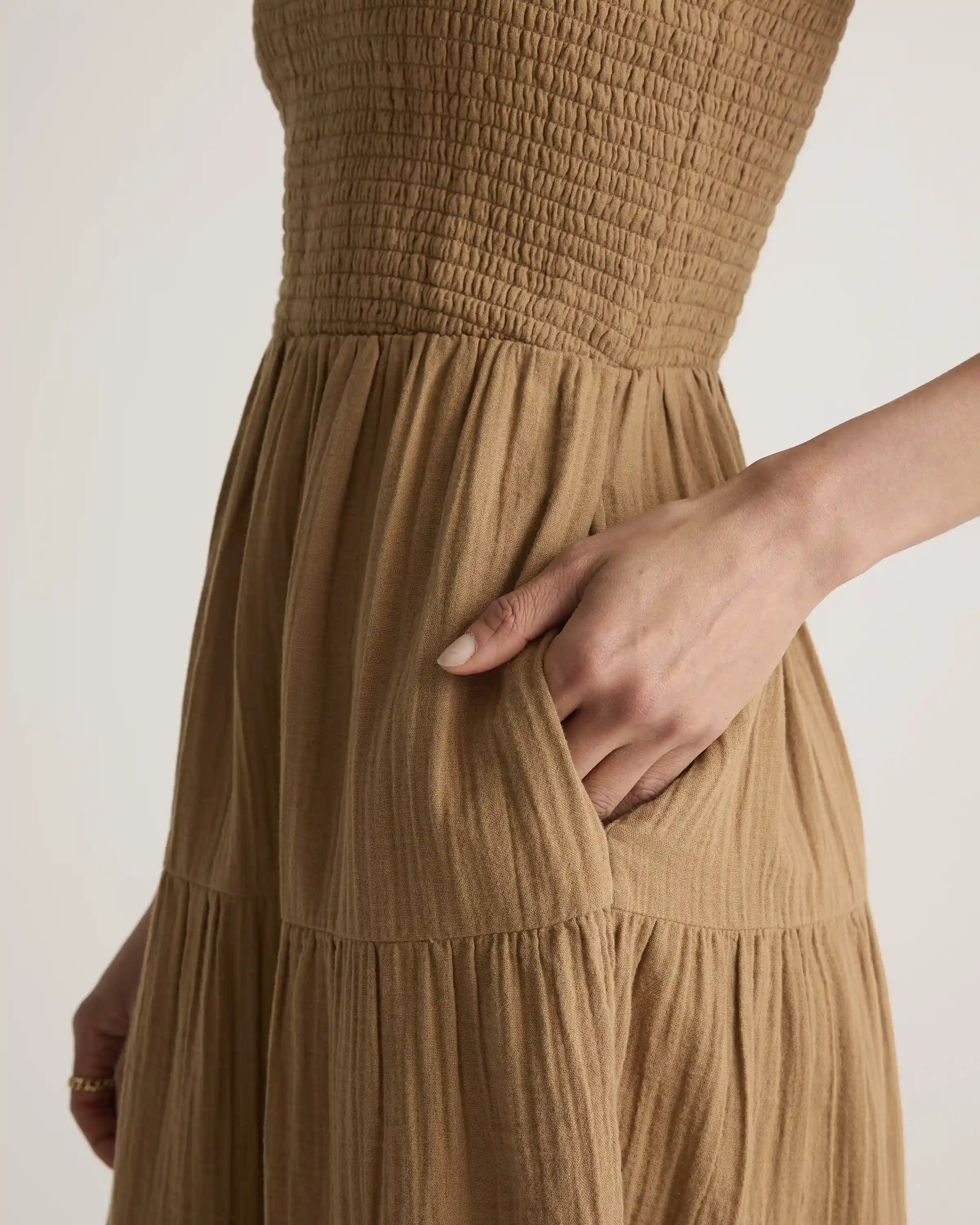 100% Organic Cotton Gauze Smocked Sleeveless Maxi Dress