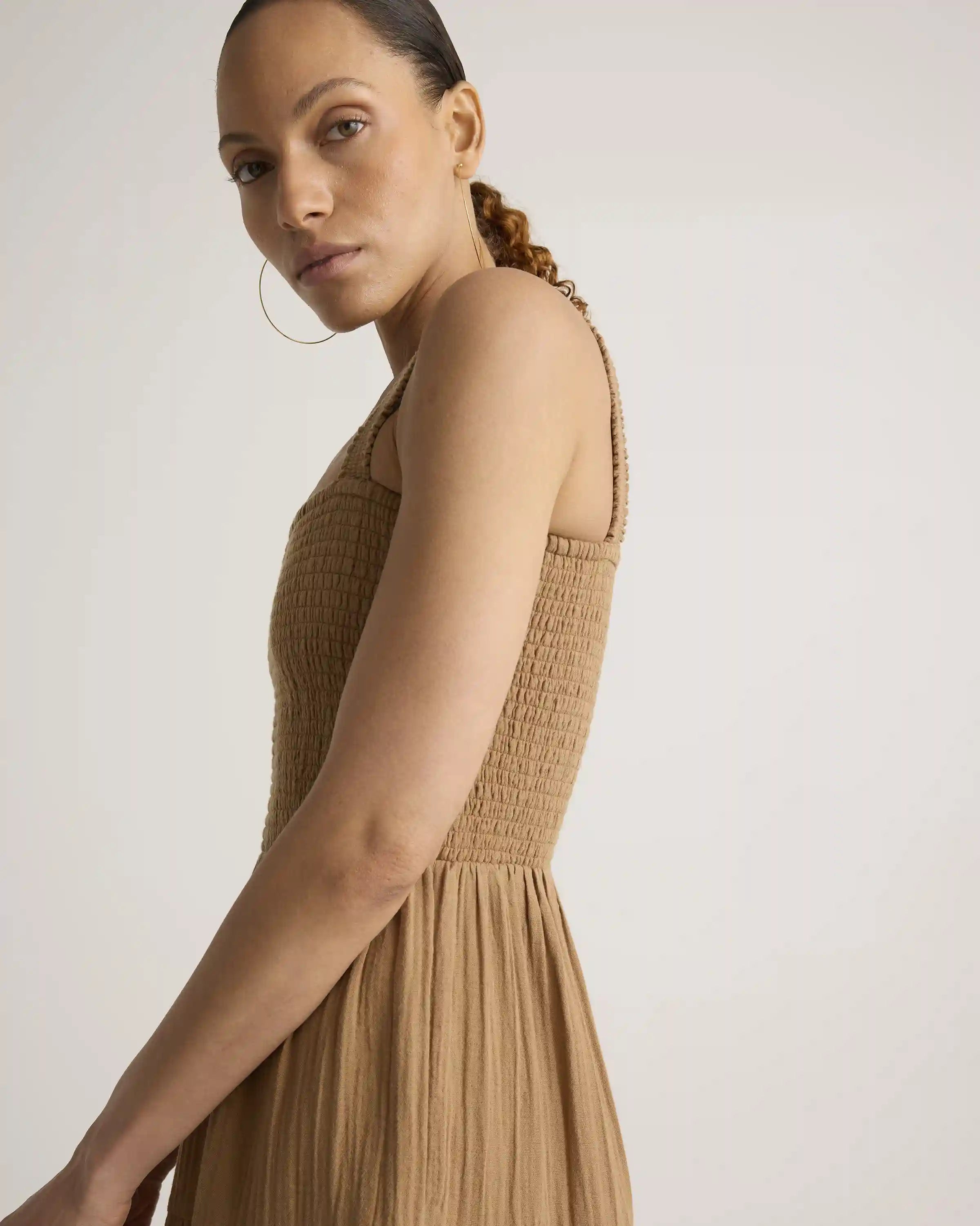 100% Organic Cotton Gauze Smocked Sleeveless Maxi Dress