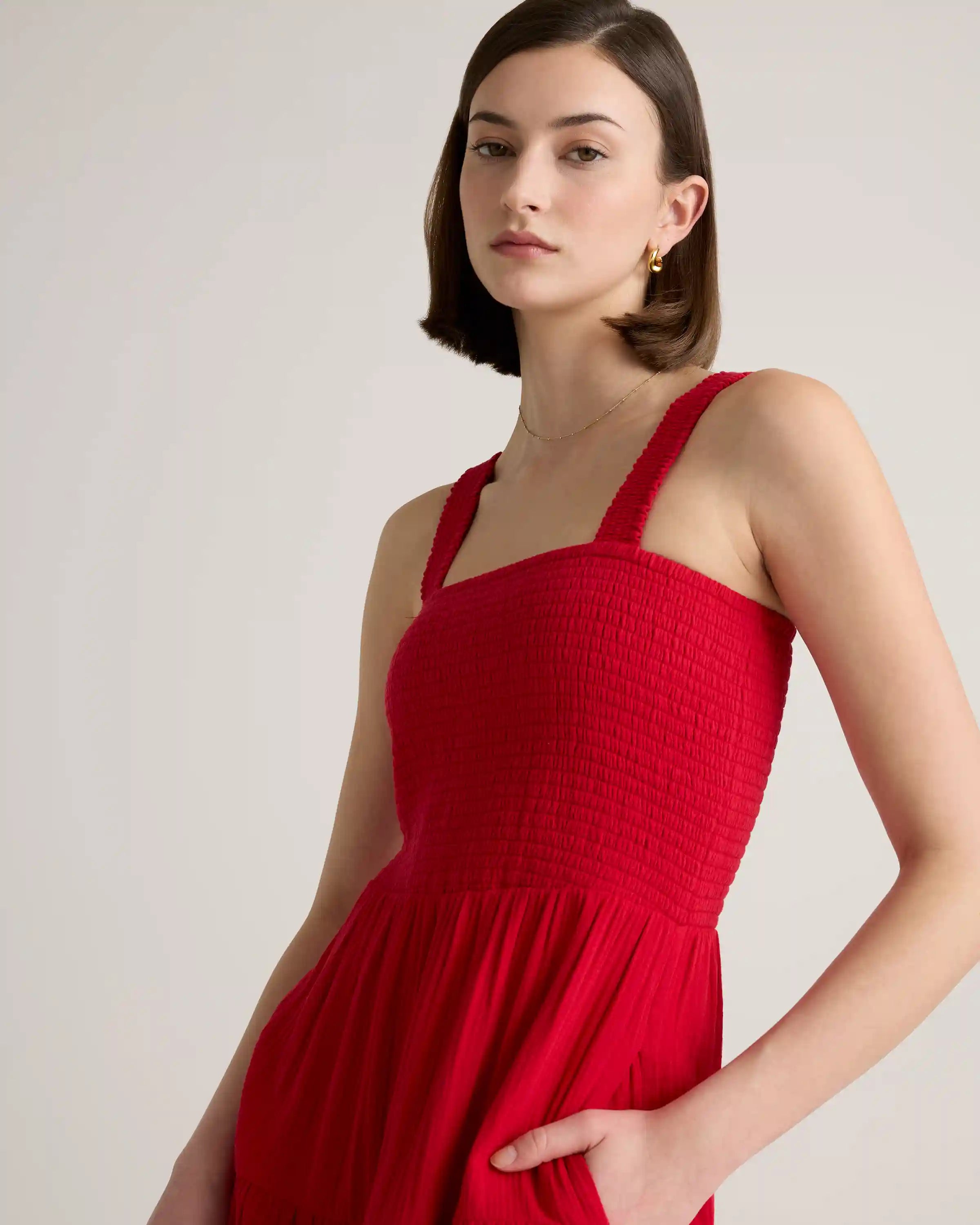 100% Organic Cotton Gauze Smocked Sleeveless Maxi Dress