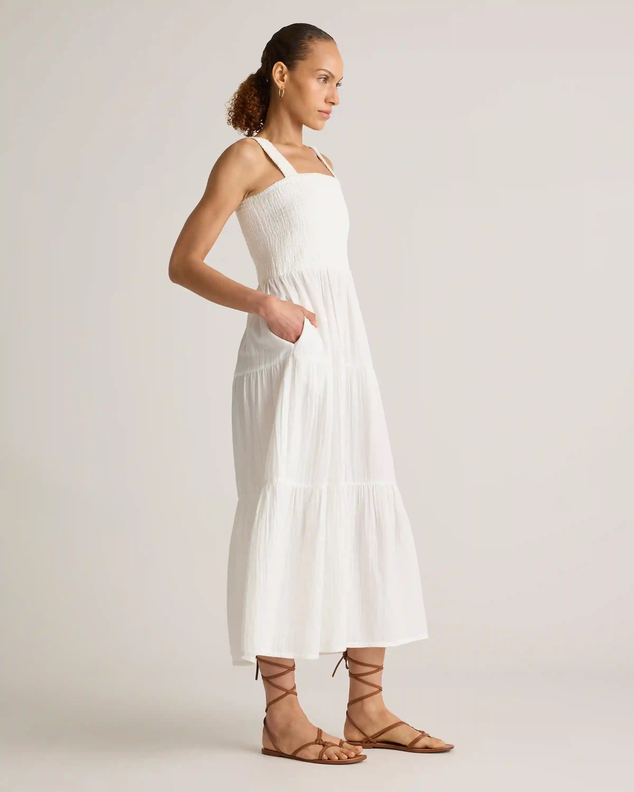 100% Organic Cotton Gauze Smocked Sleeveless Maxi Dress