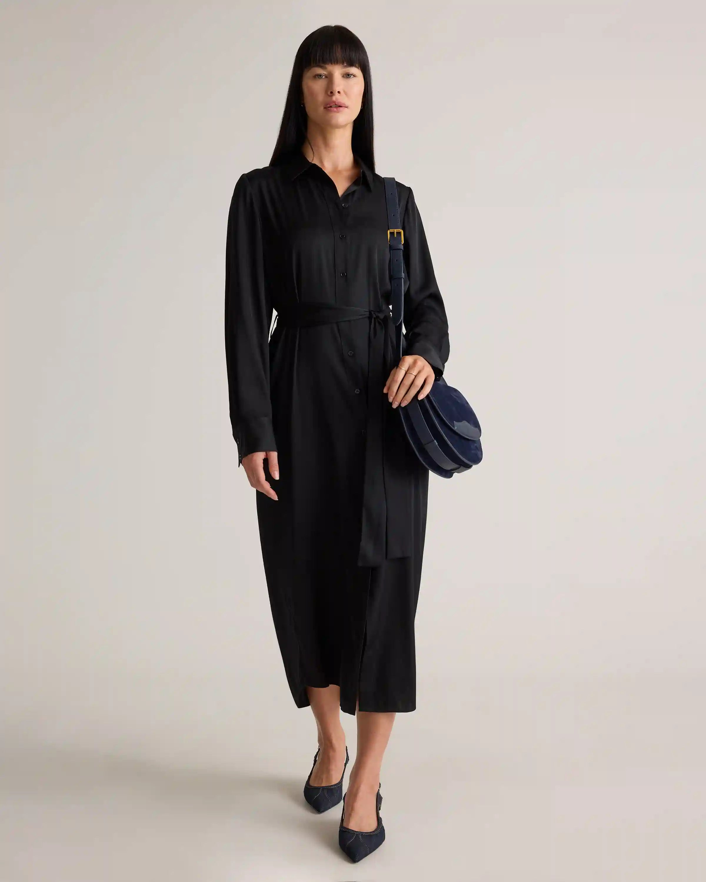 Washable Stretch Silk Maxi Shirt Dress