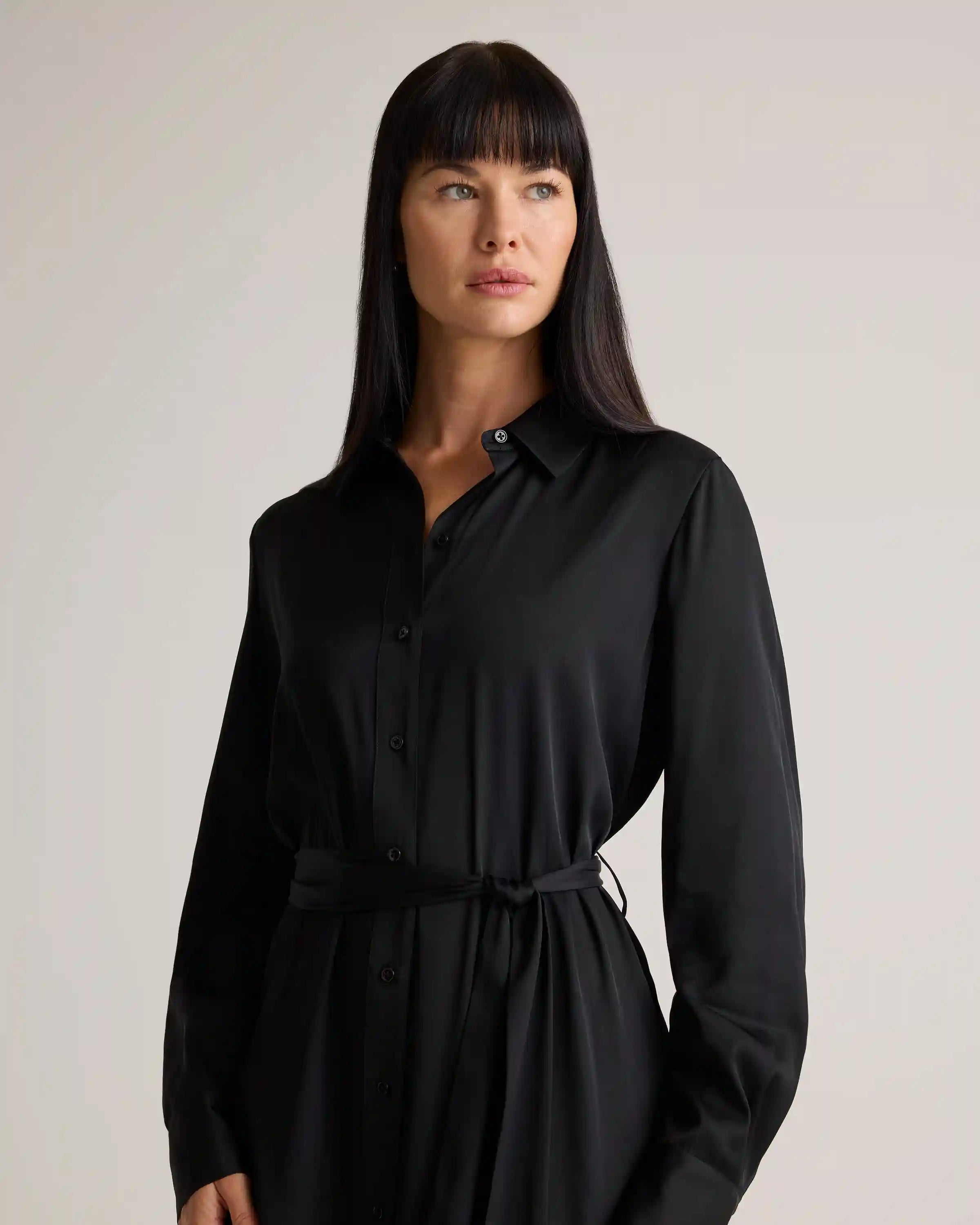 Washable Stretch Silk Maxi Shirt Dress