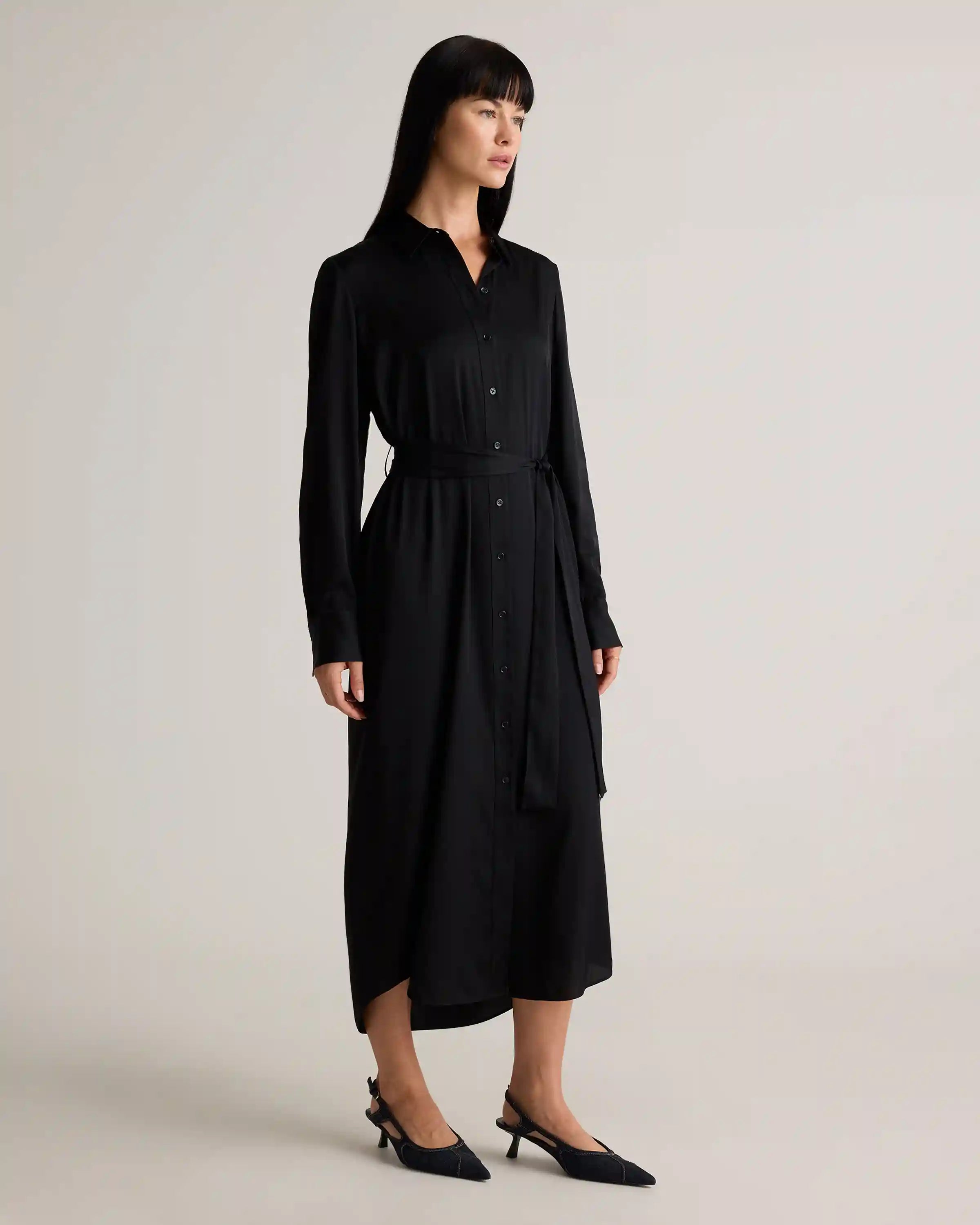 Washable Stretch Silk Maxi Shirt Dress