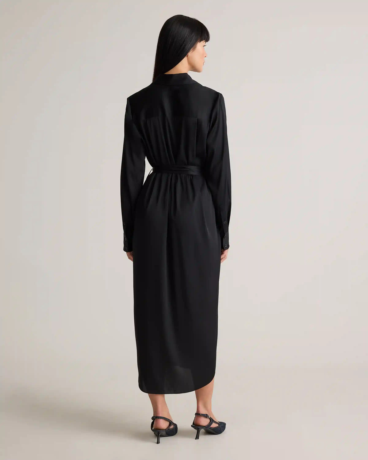 Washable Stretch Silk Maxi Shirt Dress