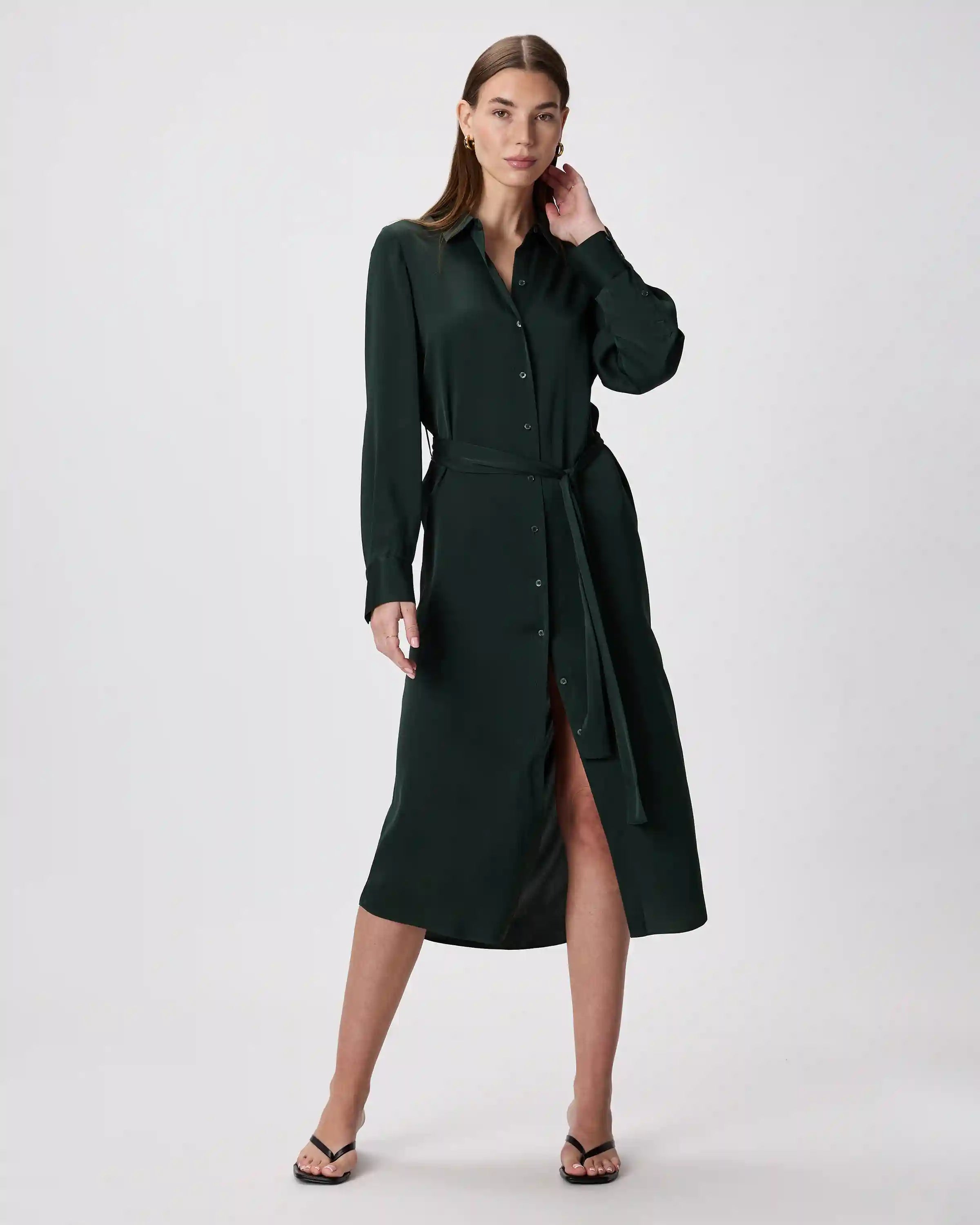 Washable Stretch Silk Maxi Shirt Dress