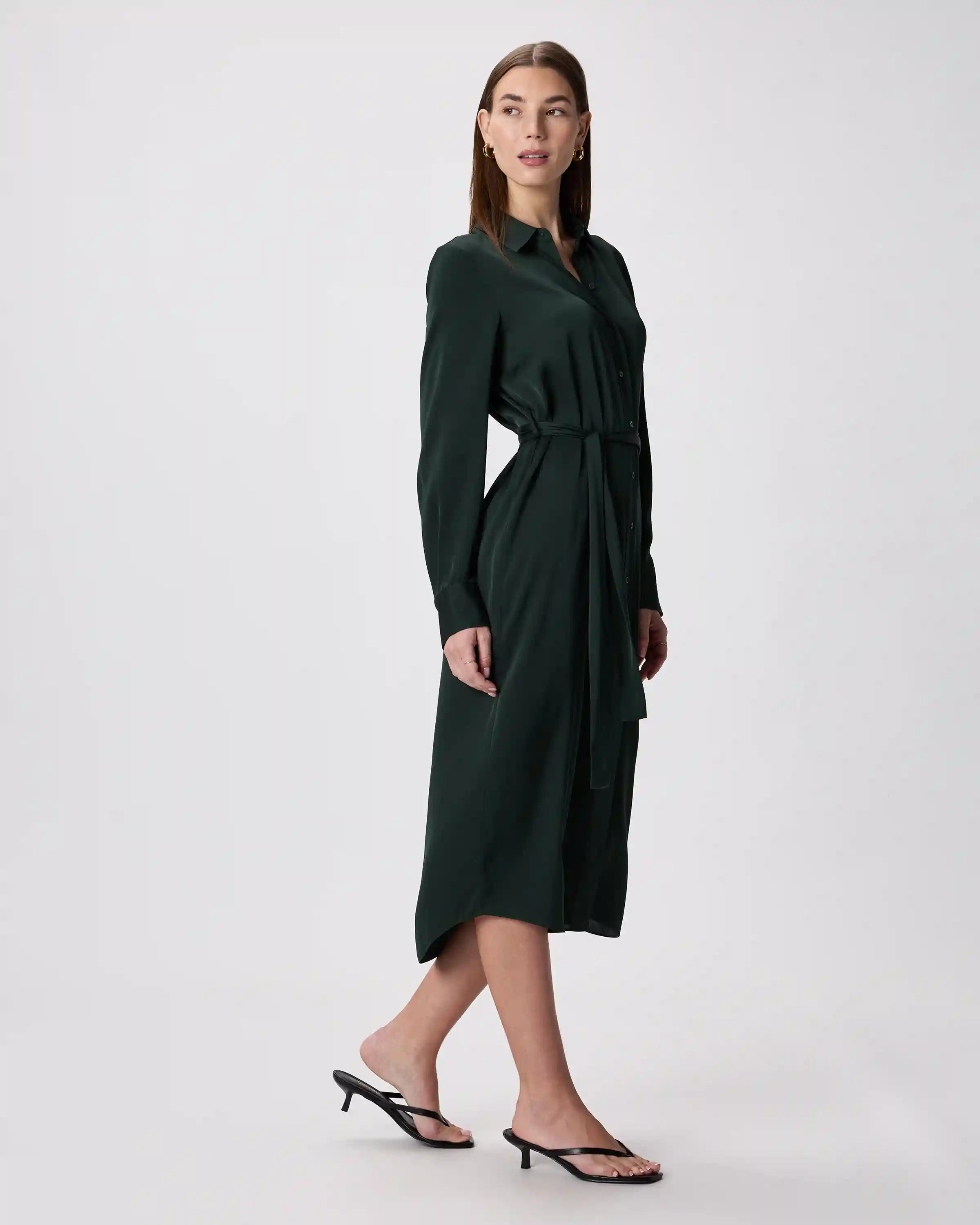 Washable Stretch Silk Maxi Shirt Dress