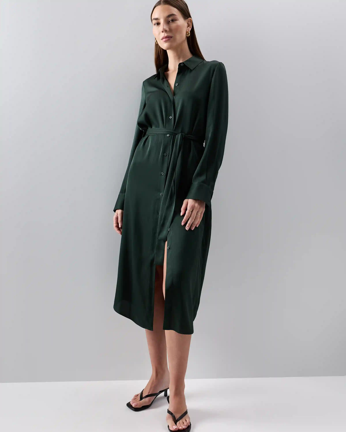 Washable Stretch Silk Maxi Shirt Dress