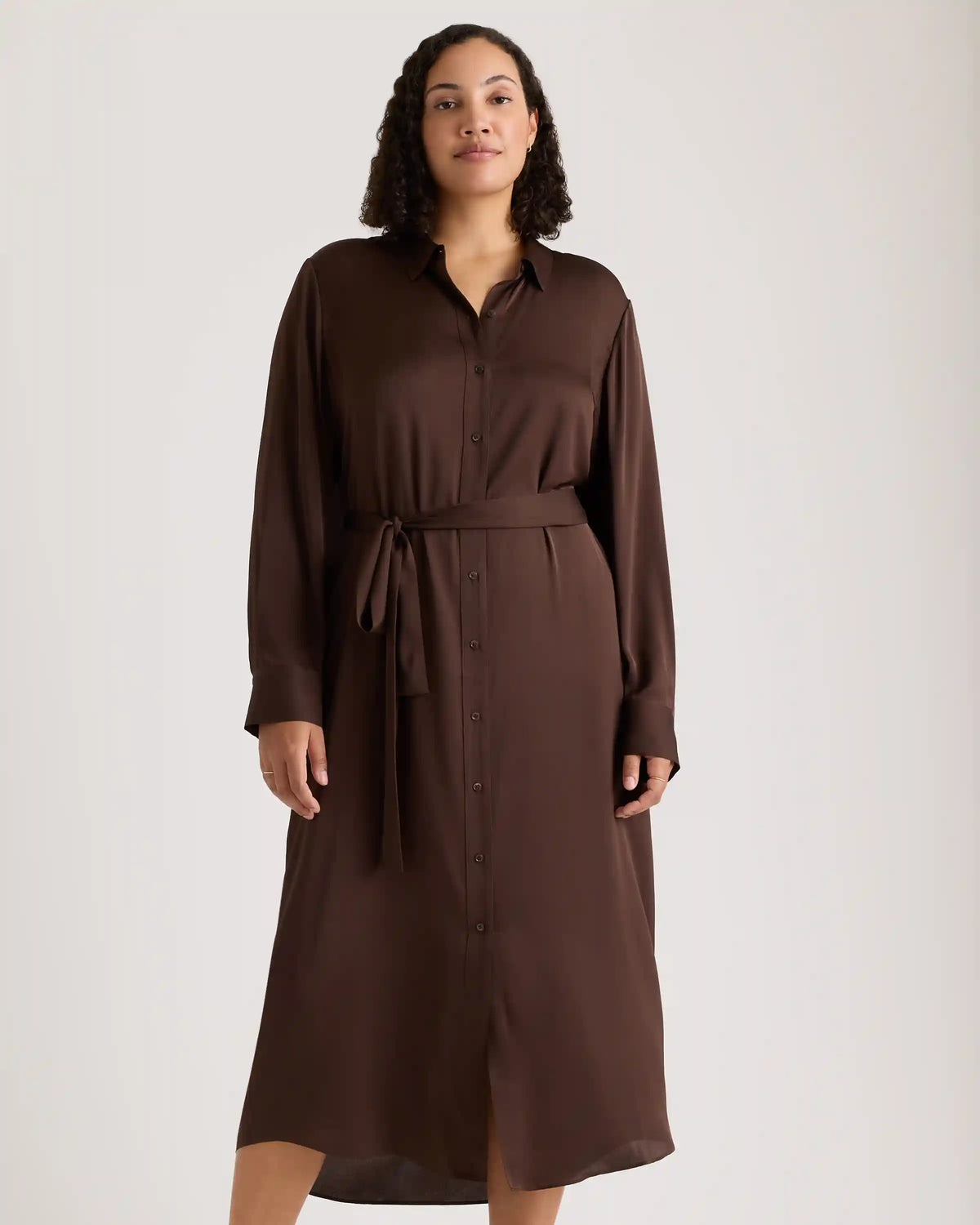 Washable Stretch Silk Maxi Shirt Dress