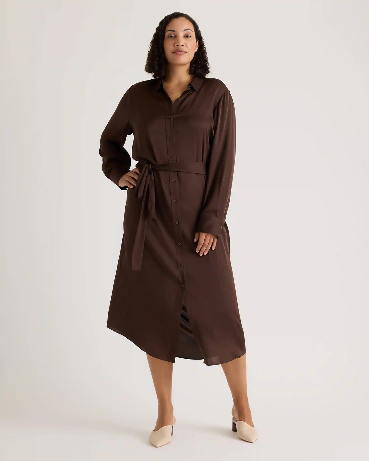 Washable Stretch Silk Maxi Shirt Dress