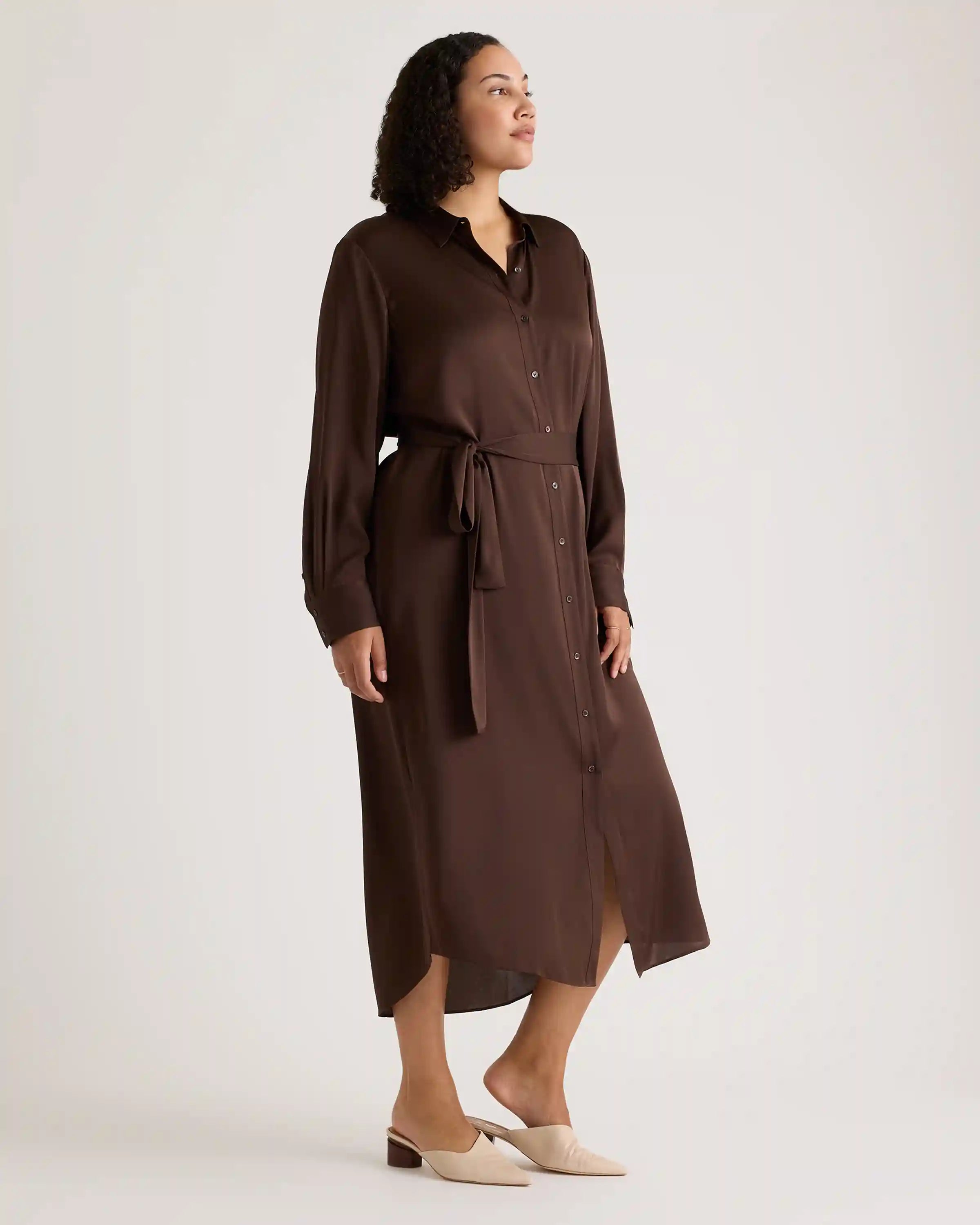 Washable Stretch Silk Maxi Shirt Dress