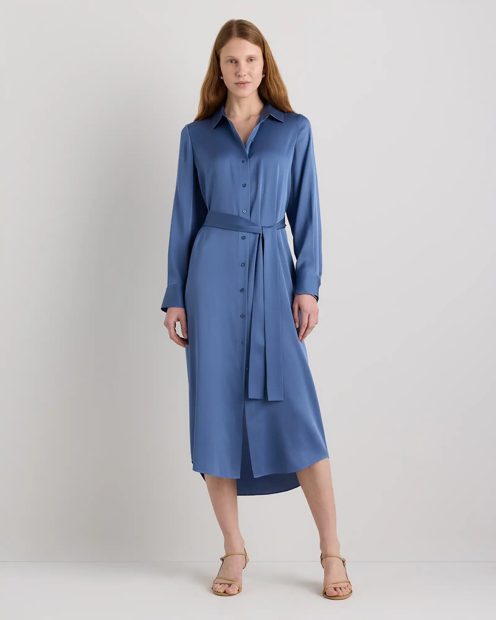 Washable Stretch Silk Maxi Shirt Dress
