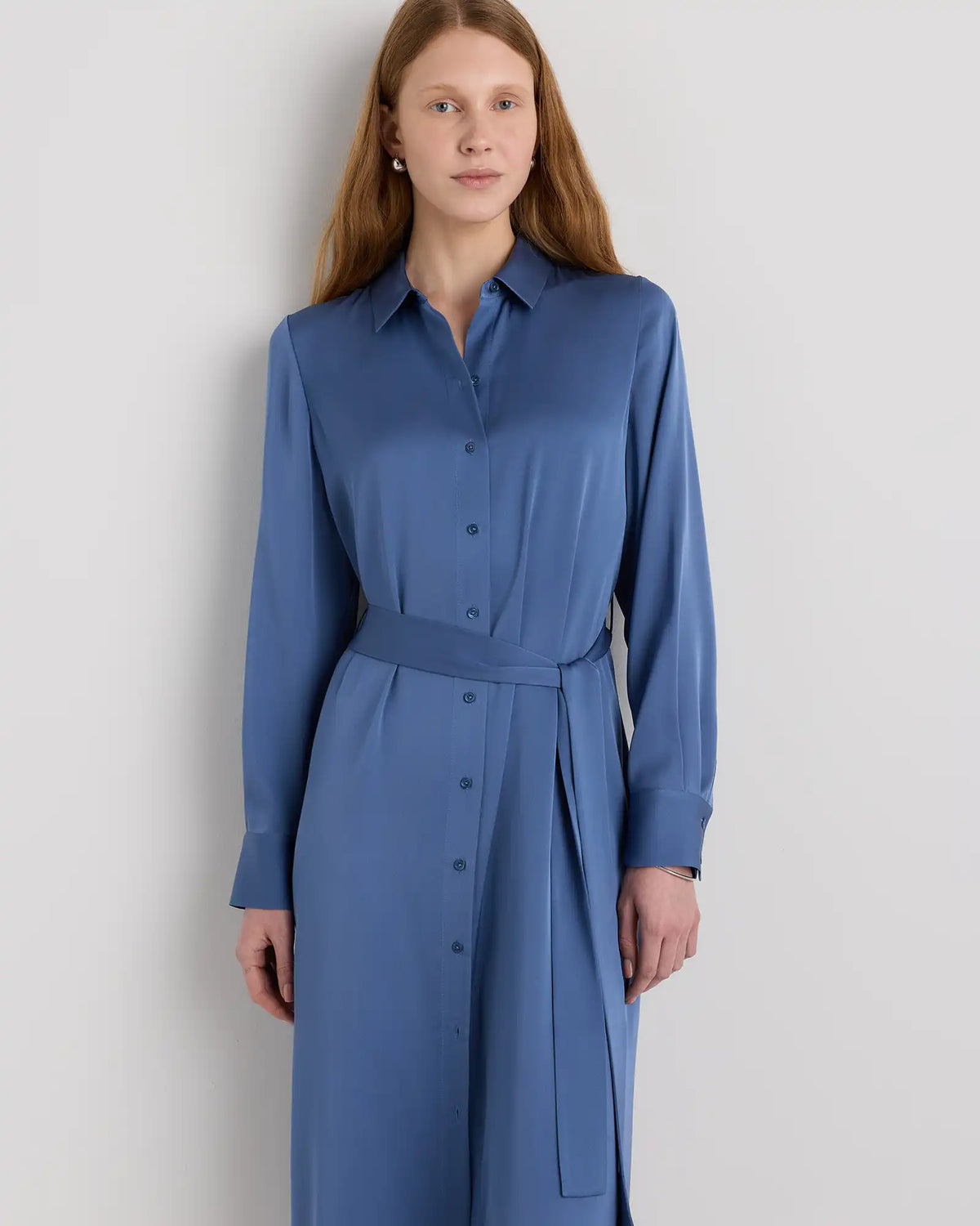 Washable Stretch Silk Maxi Shirt Dress