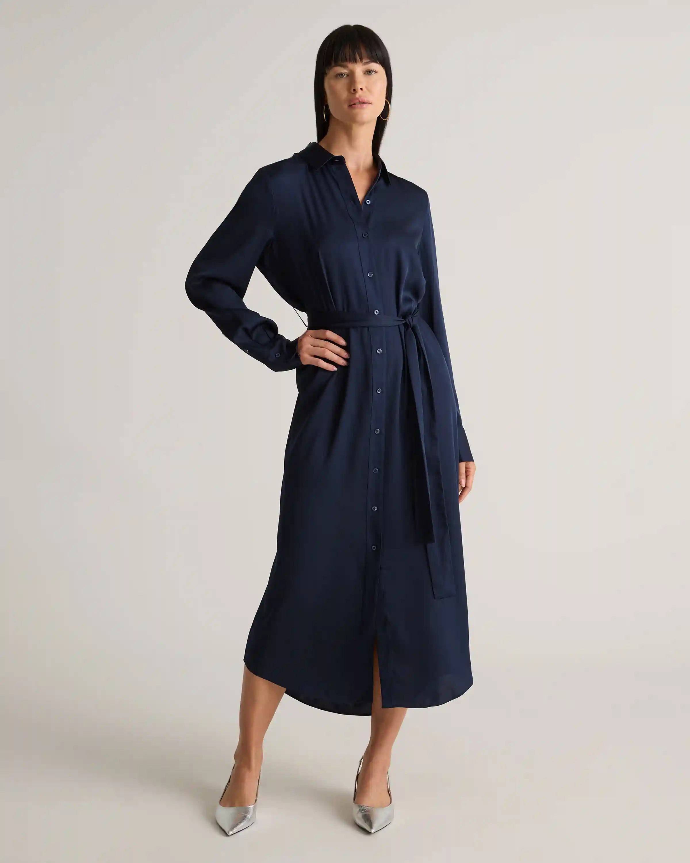 Washable Stretch Silk Maxi Shirt Dress