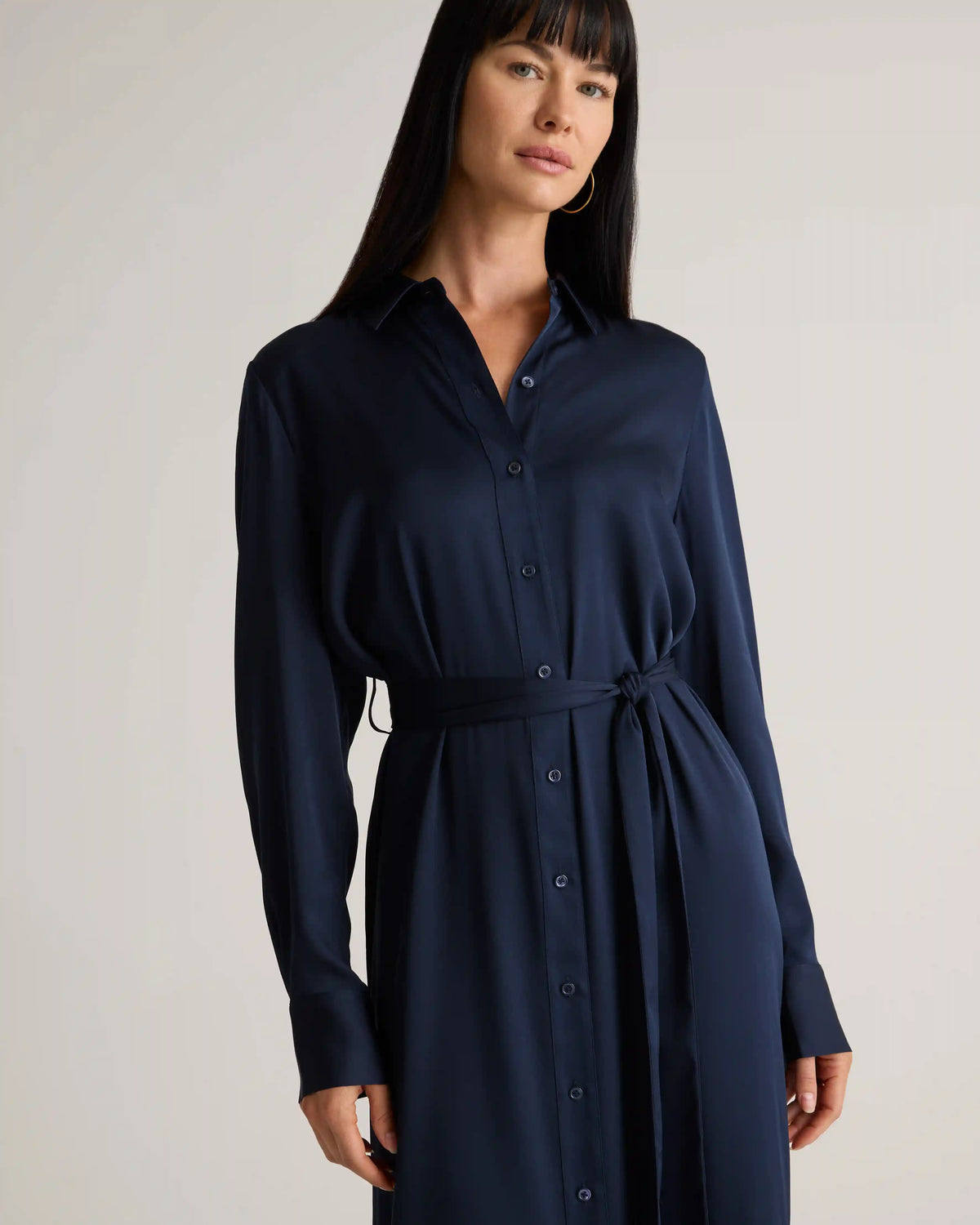 Washable Stretch Silk Maxi Shirt Dress