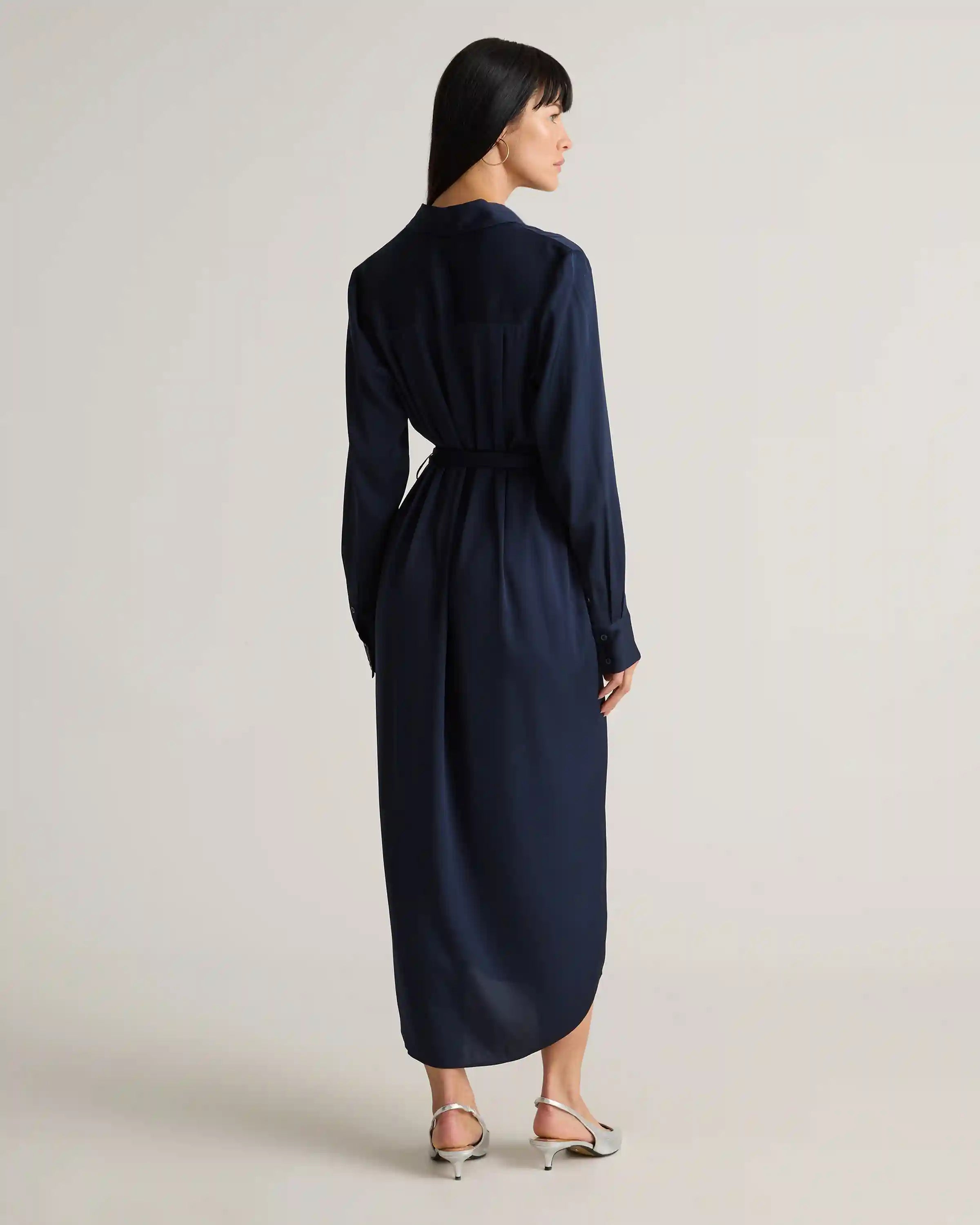 Washable Stretch Silk Maxi Shirt Dress