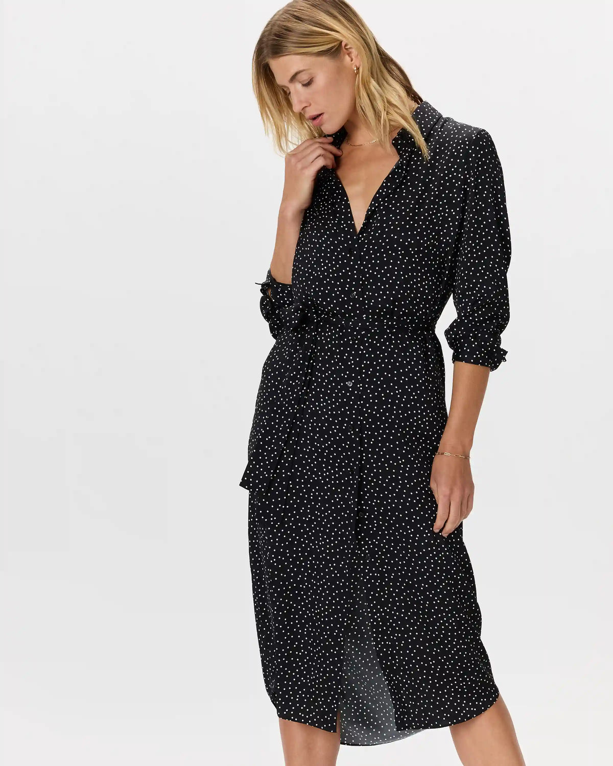 Washable Stretch Silk Maxi Shirt Dress