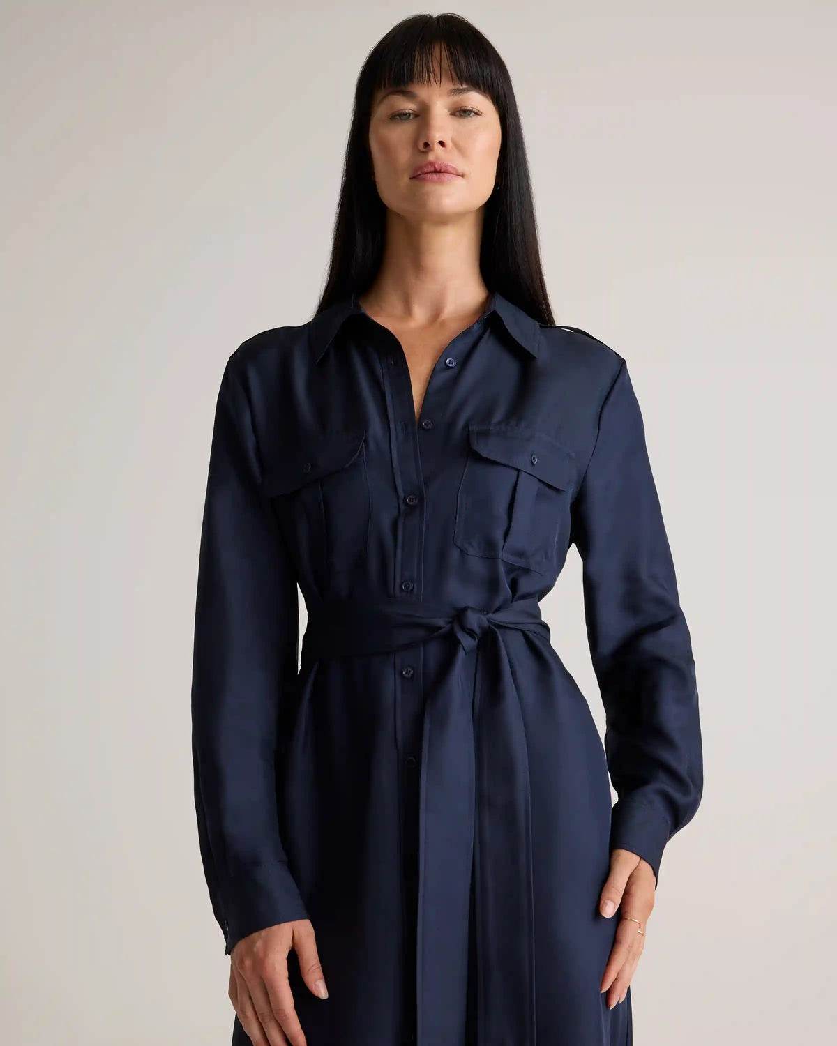 100% Silk Twill Utility Shirt Dress