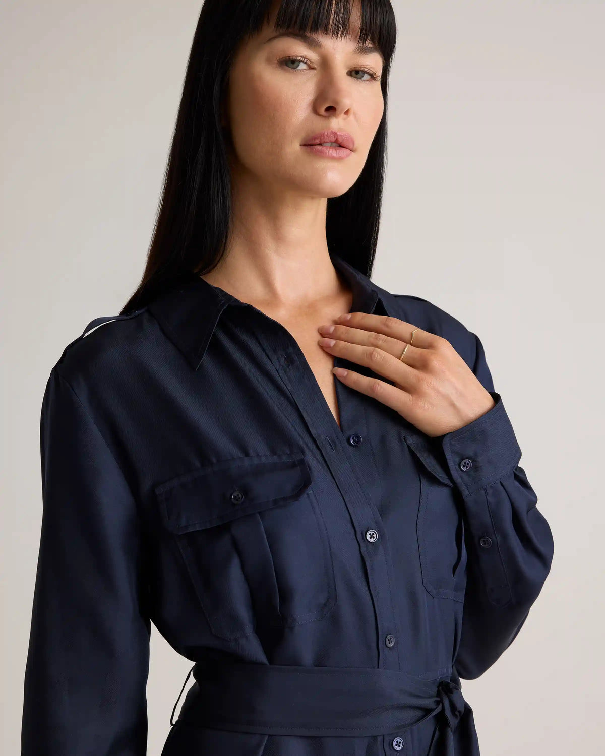 100% Silk Twill Utility Shirt Dress