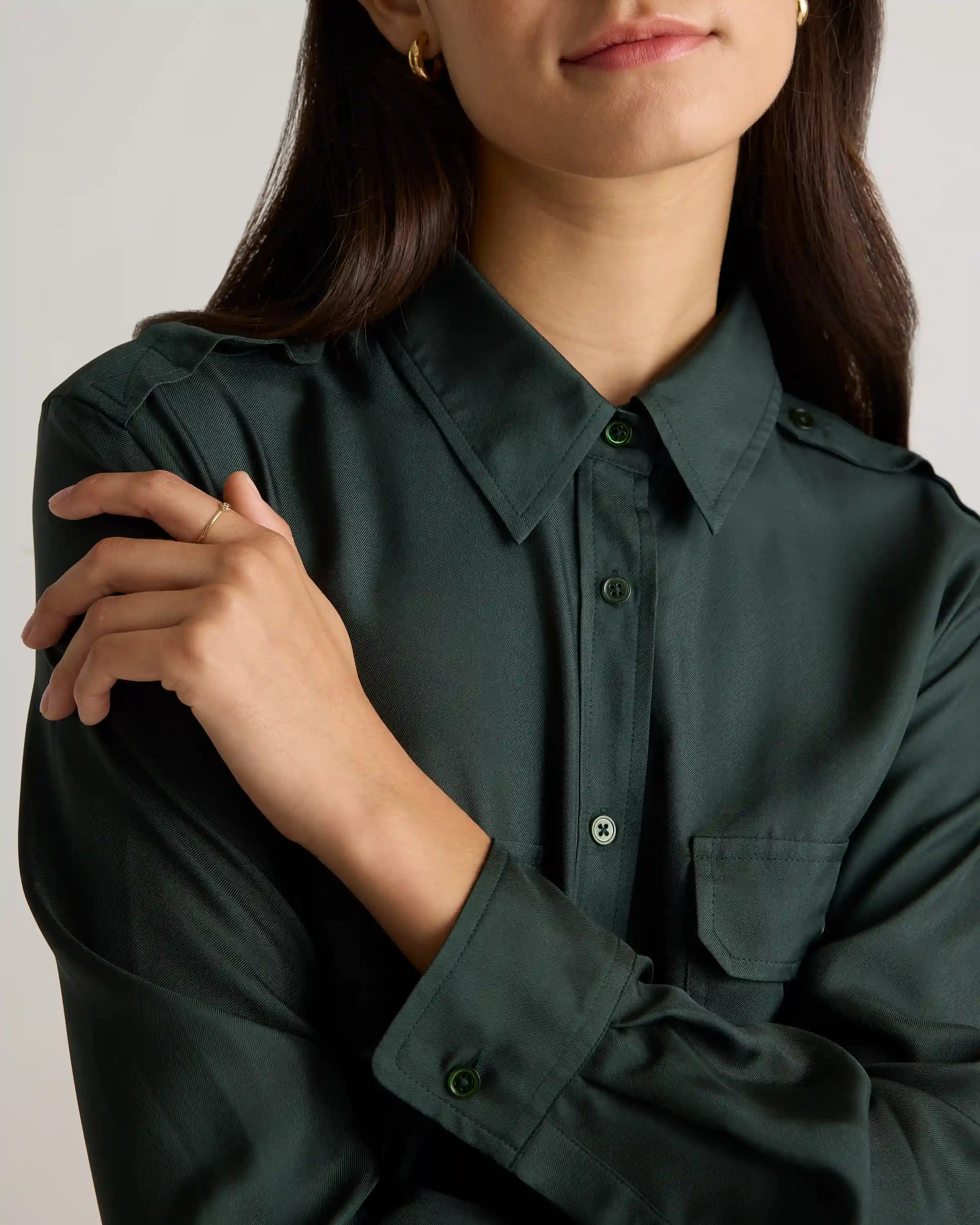 100% Silk Twill Utility Shirt Dress